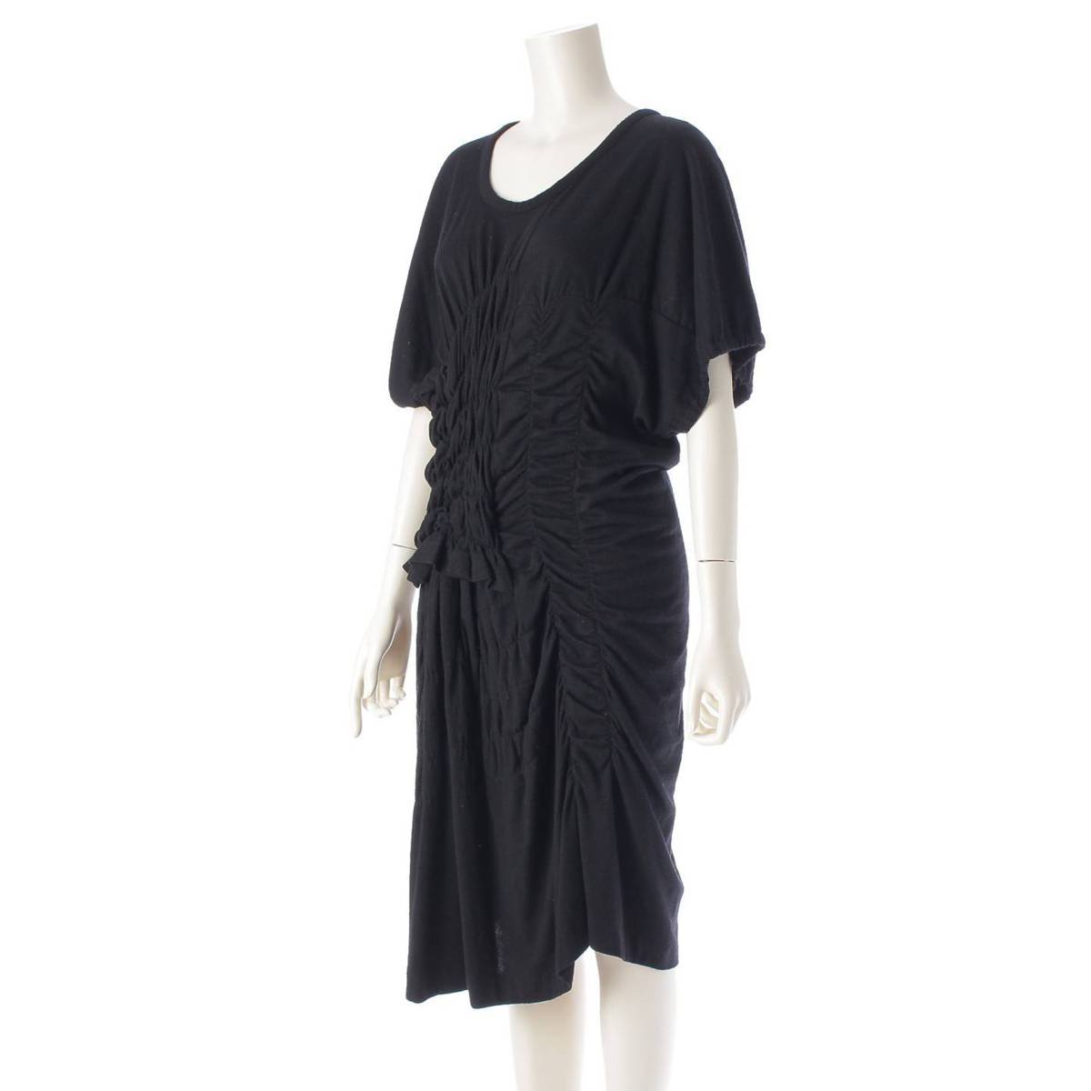 [Comme des Garcons] Comme des Garcons 90Stainless Steel Gathered Design Wool Knee-Length Dress GO-11002M Black M [Used] [Authenticated and Guaranteed Authentic] 212786