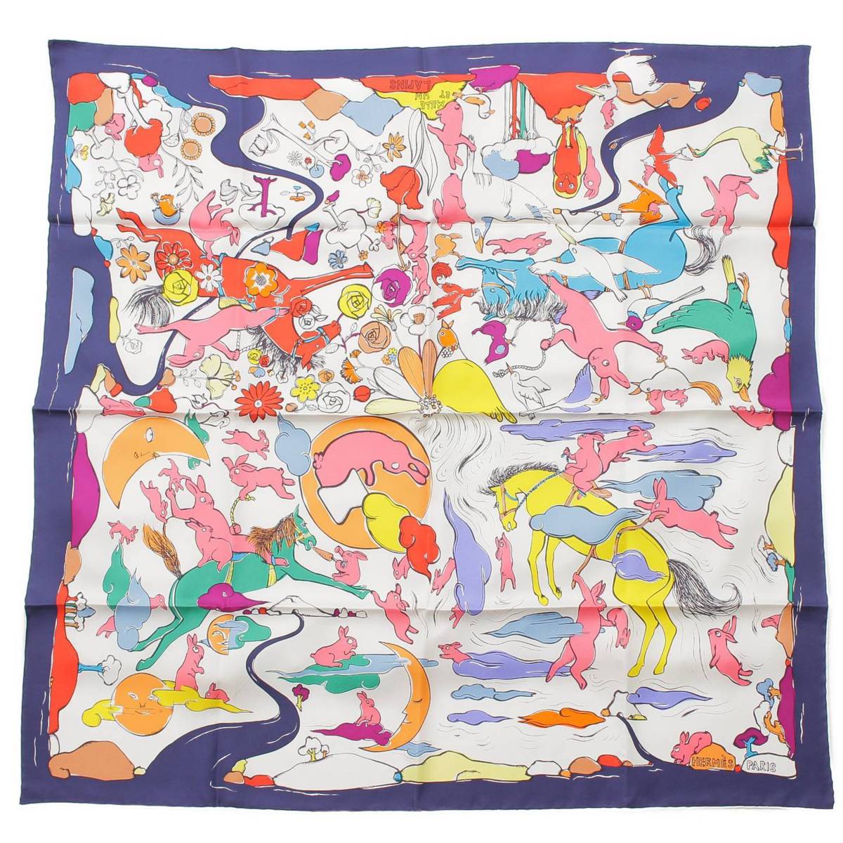 [Hermes] Hermes Carré 90 Mille et Un Lapins Thousand and One Rabbits Silk Scarf Multicolor Unused [Used] [Authenticated and Guaranteed Authentic] 212798