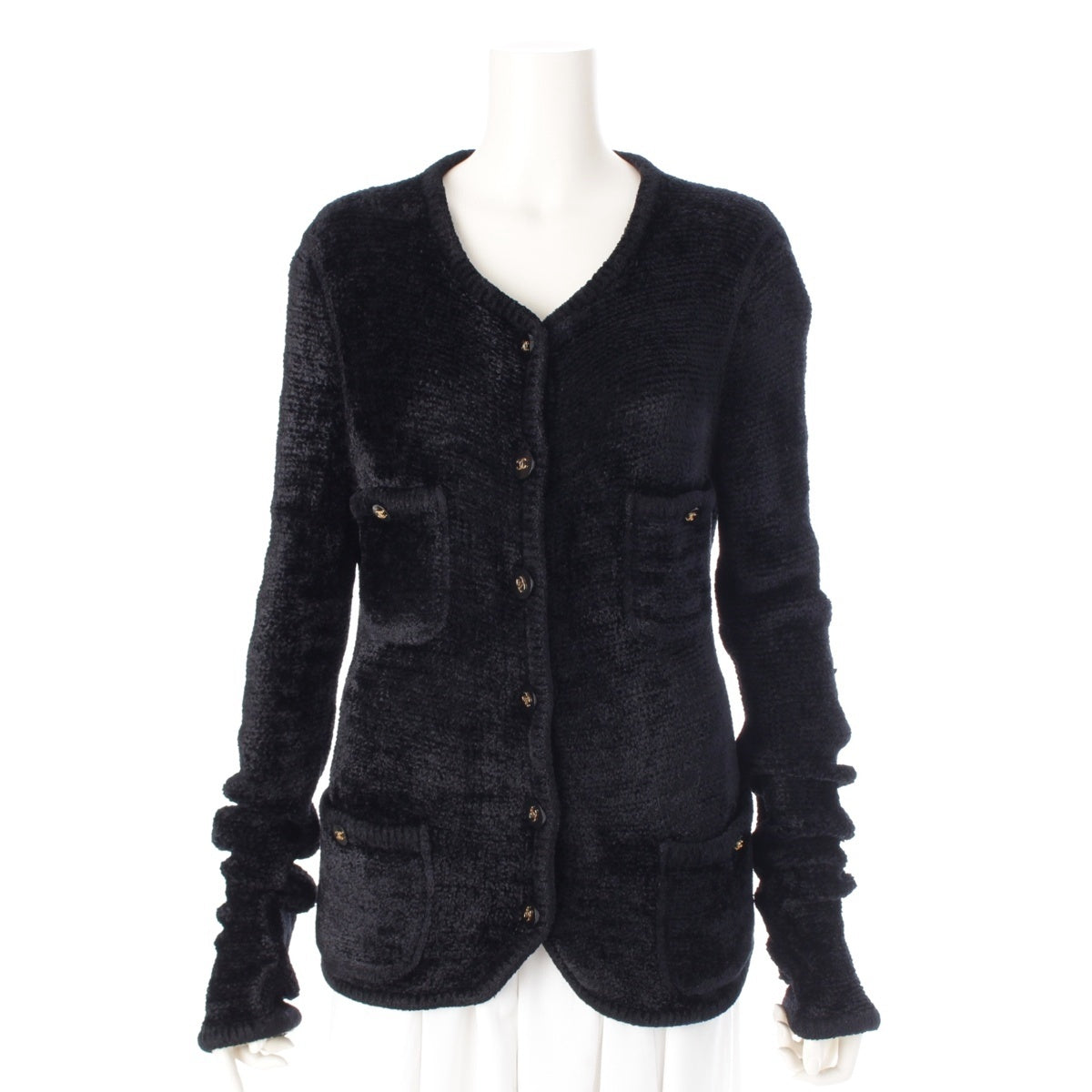 CHANEL Nylon Velour Knit COCO Button cardigan Jacket PO5300 black