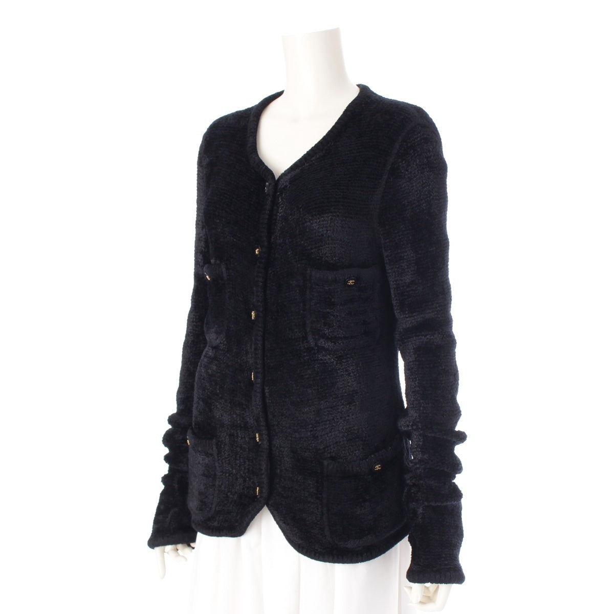 CHANEL Nylon Velour Knit COCO Button cardigan Jacket PO5300 black