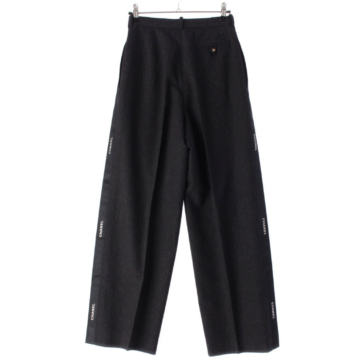 CHANEL wool Side line logo COCO Mark button Paper tag Pants Slacks Trousers P05760 gray 36
