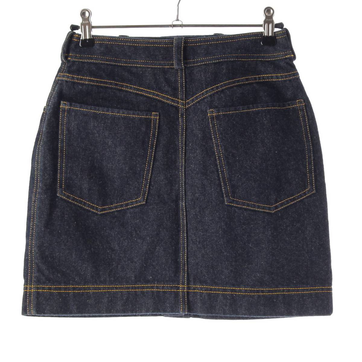 [Chanel] Chanel E97 COCO Button Stitch Denim Trapezoid Mini Skirt PO7739 Indigo 36 [Used] [Authenticated and Guaranteed Authentic] 212809