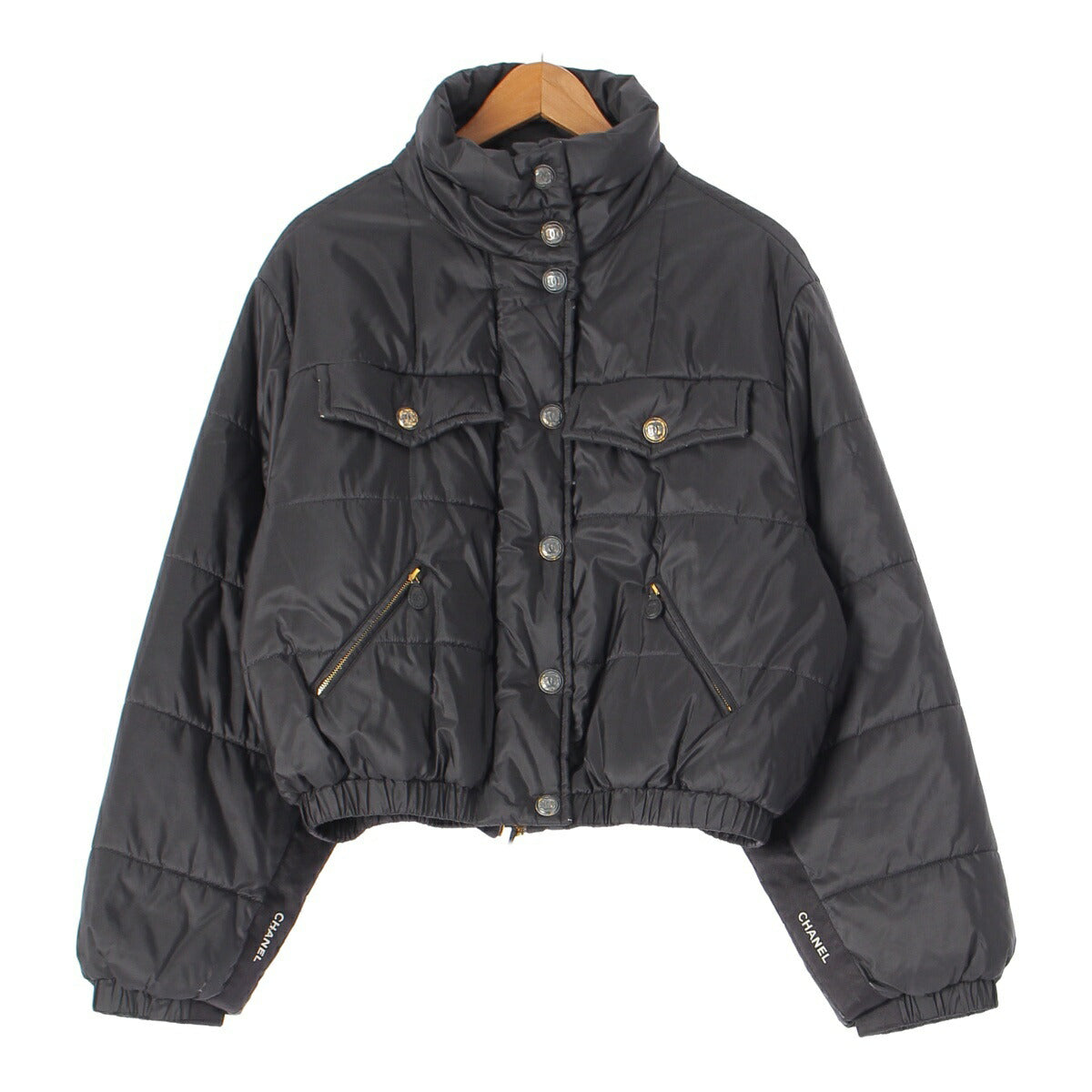 CHANEL Vintage paper tag, side logo, silk filling Down jacket P08814 black 40