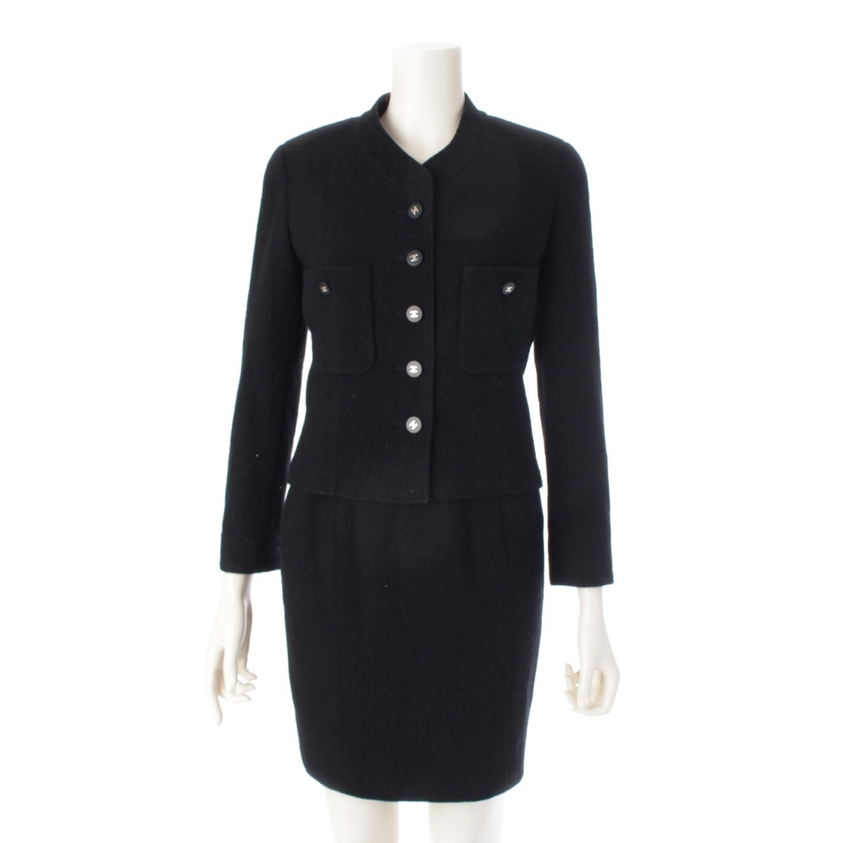 CHANEL 96P Logo Jacket Tops Skirt 3 piece setup P07026 black 36