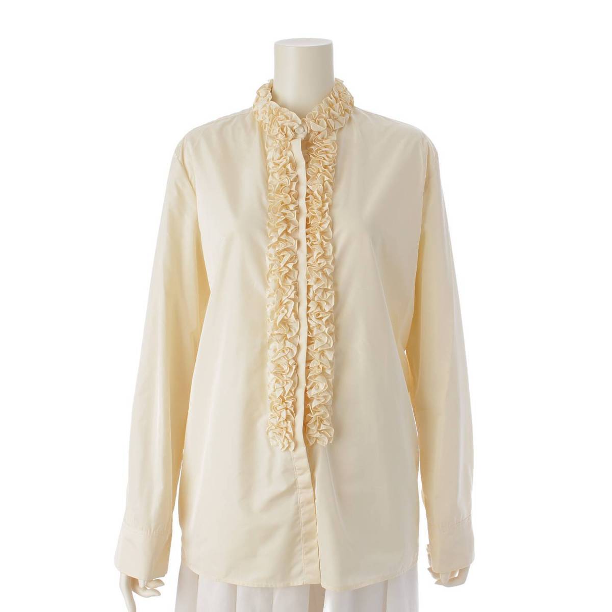 [Jil Sander] Jil Sander 24 Stainless Steel Ruffle Trim Blouse Shirt Top J01DL0101 Almond Beige 34 [Used] [Authenticated and Guaranteed Authentic] 212897