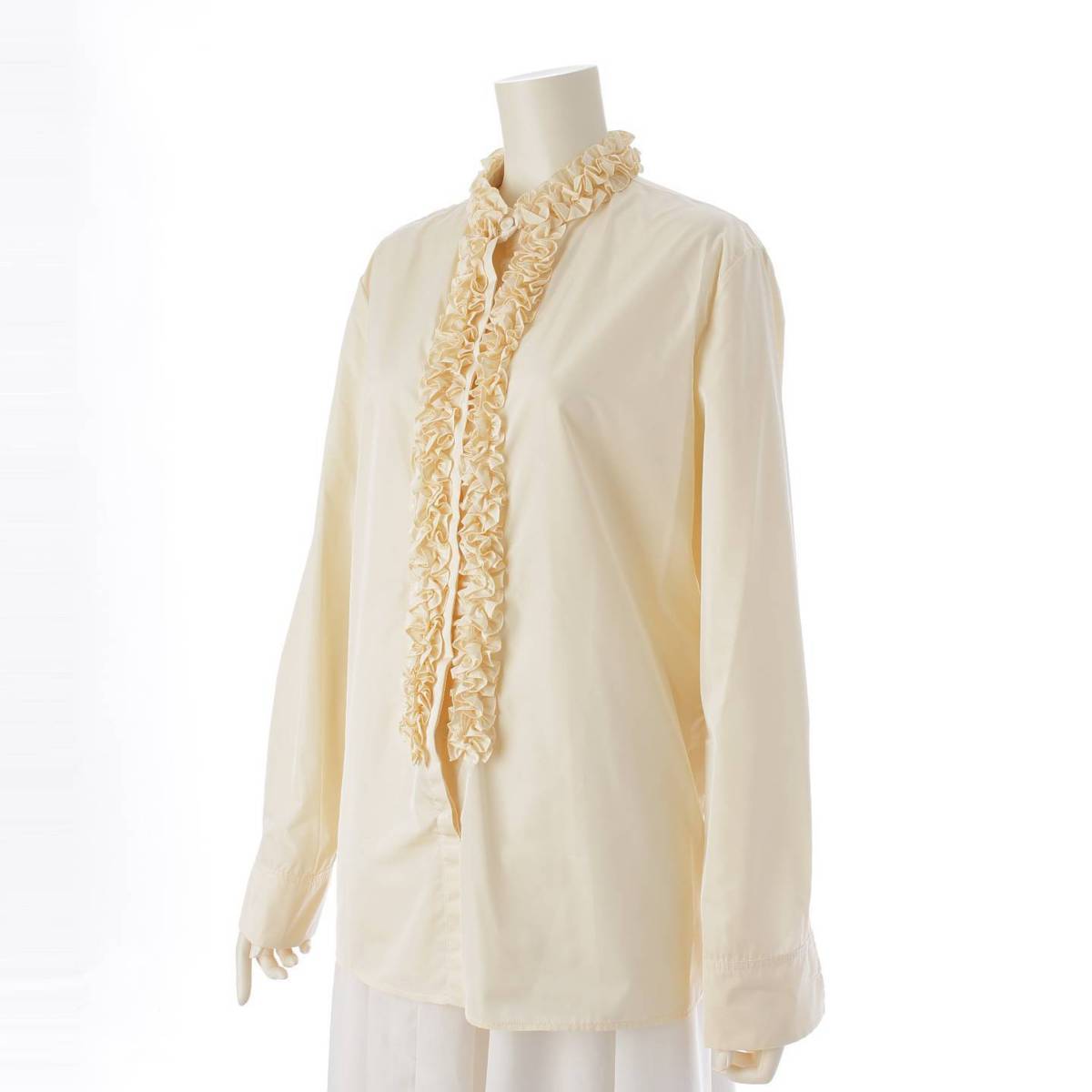 [Jil Sander] Jil Sander 24 Stainless Steel Ruffle Trim Blouse Shirt Top J01DL0101 Almond Beige 34 [Used] [Authenticated and Guaranteed Authentic] 212897