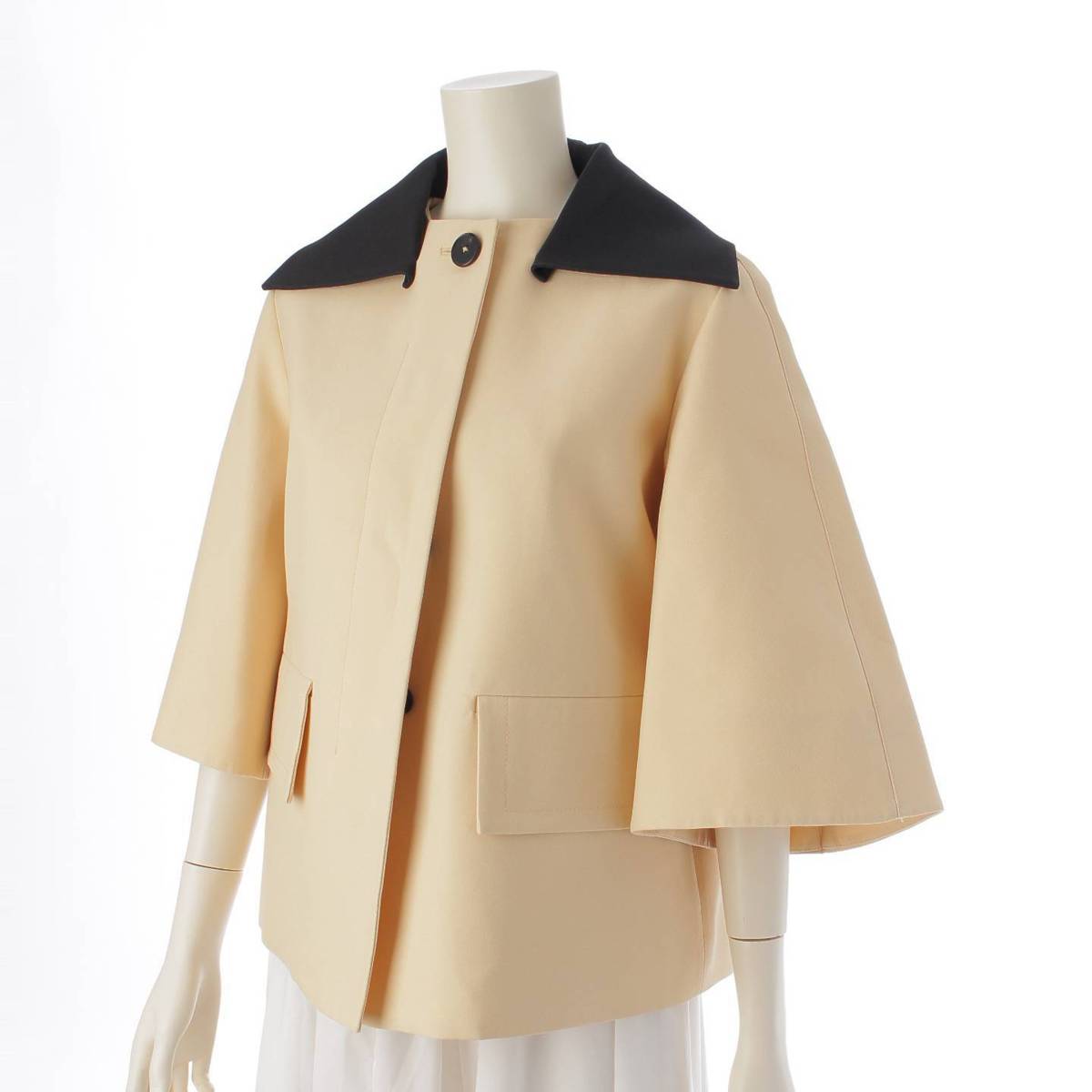 [Jil Sander] Jil Sander Nylon Cape Coat Jacket Bicolor Ivory x Black 32 [Used] [Authenticated and Guaranteed Authentic] 212908