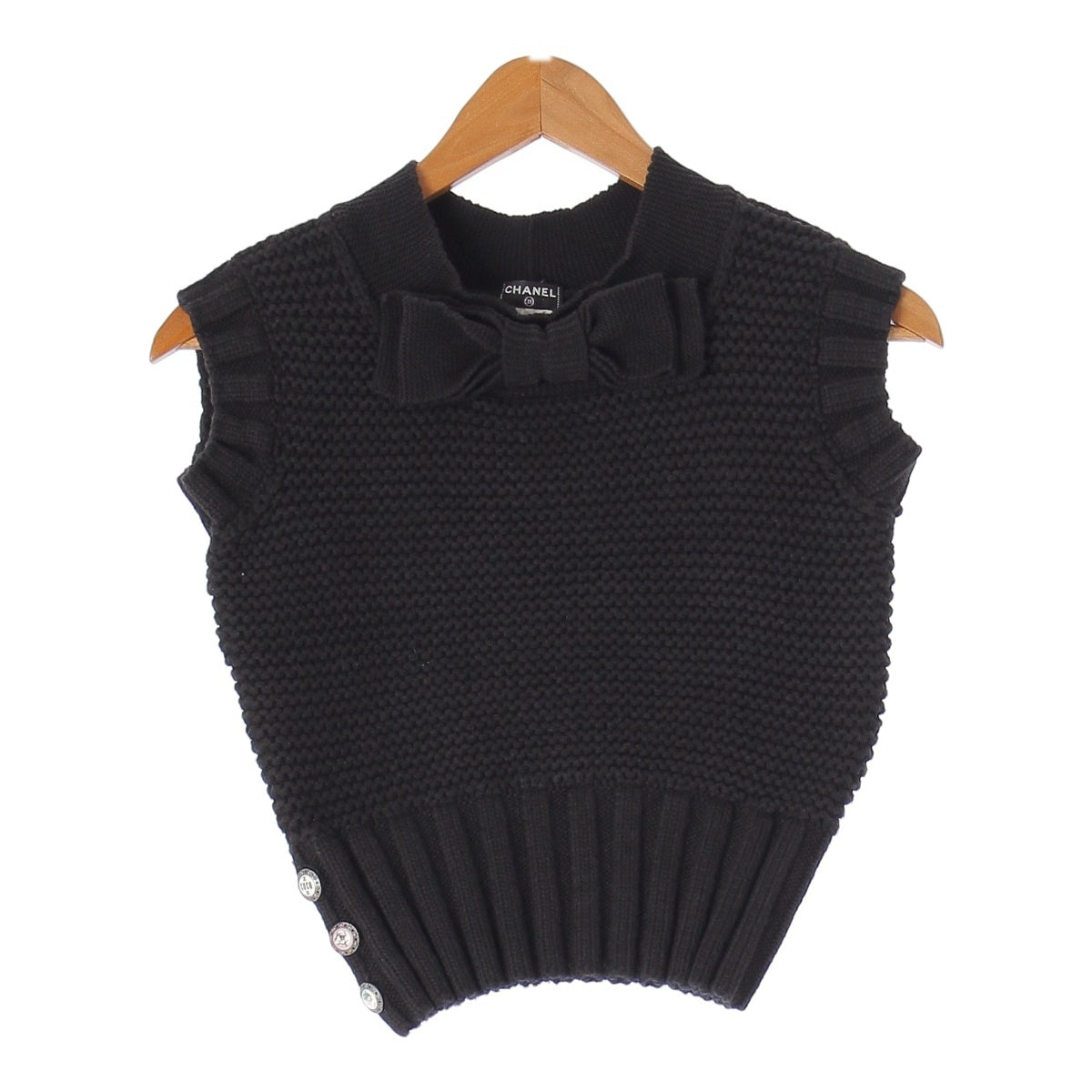 Chanel 08P Cotton Ribbon Motif Sleeveless Knit Vest P33200 Black 34