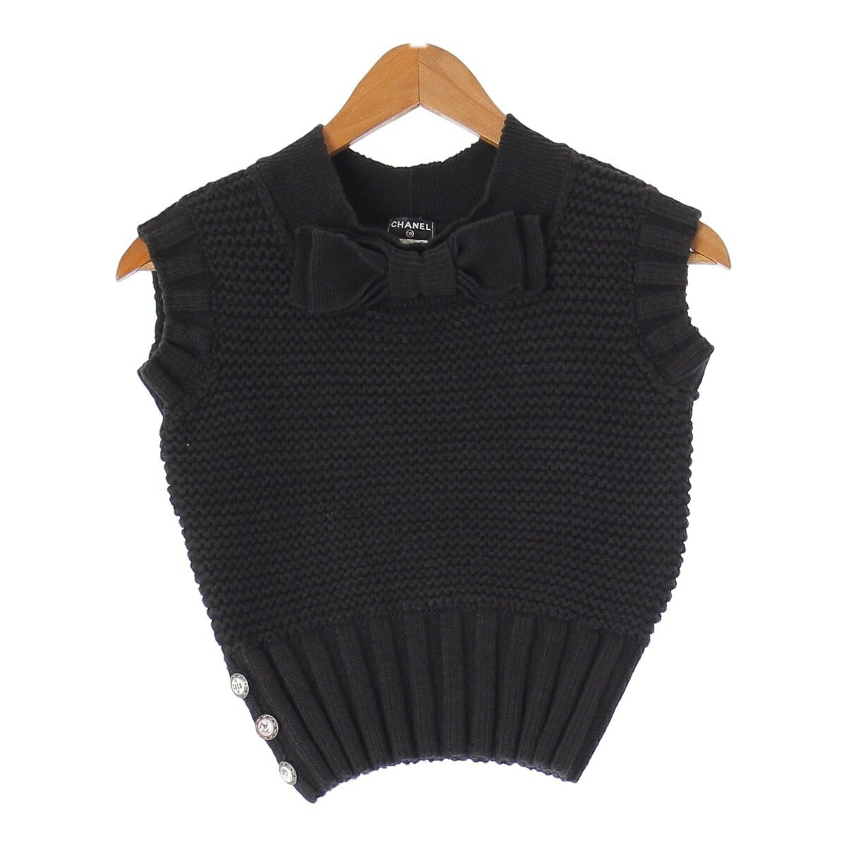 Chanel 08P Cotton Ribbon Motif Sleeveless Knit Vest P33200 Black 34 [Used] [Authentic Product Guaranteed]