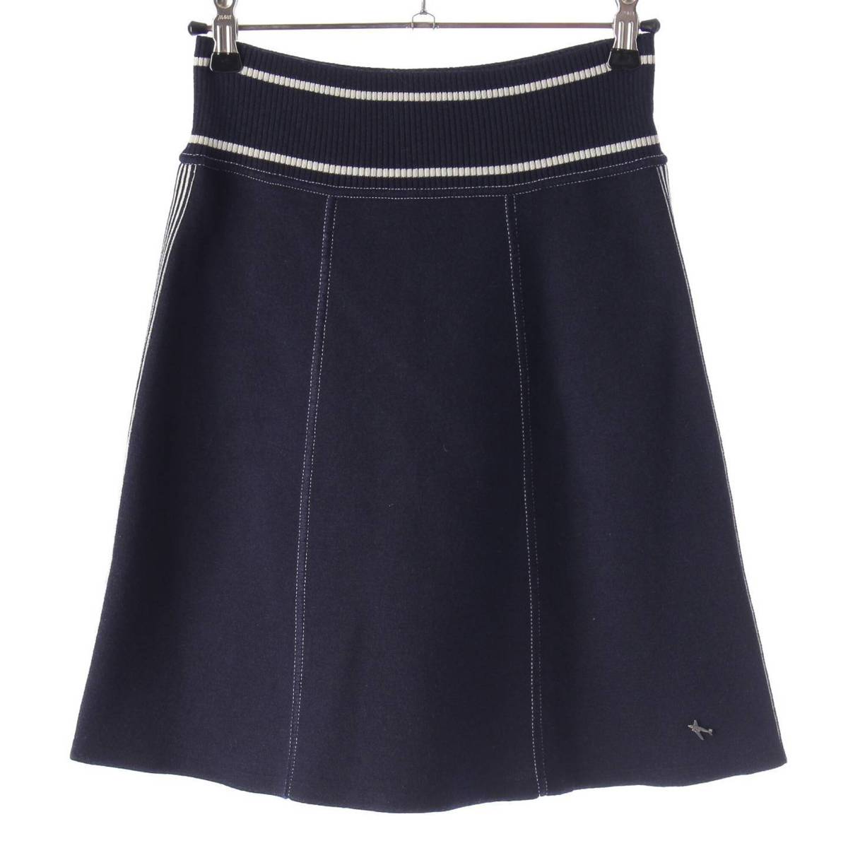 [Chanel] Chanel 08C Cashmere Side Stripe Airplane Stitch Knit Skirt P32498 Navy 36 [Used] [Authenticated and Guaranteed Authentic] 213143