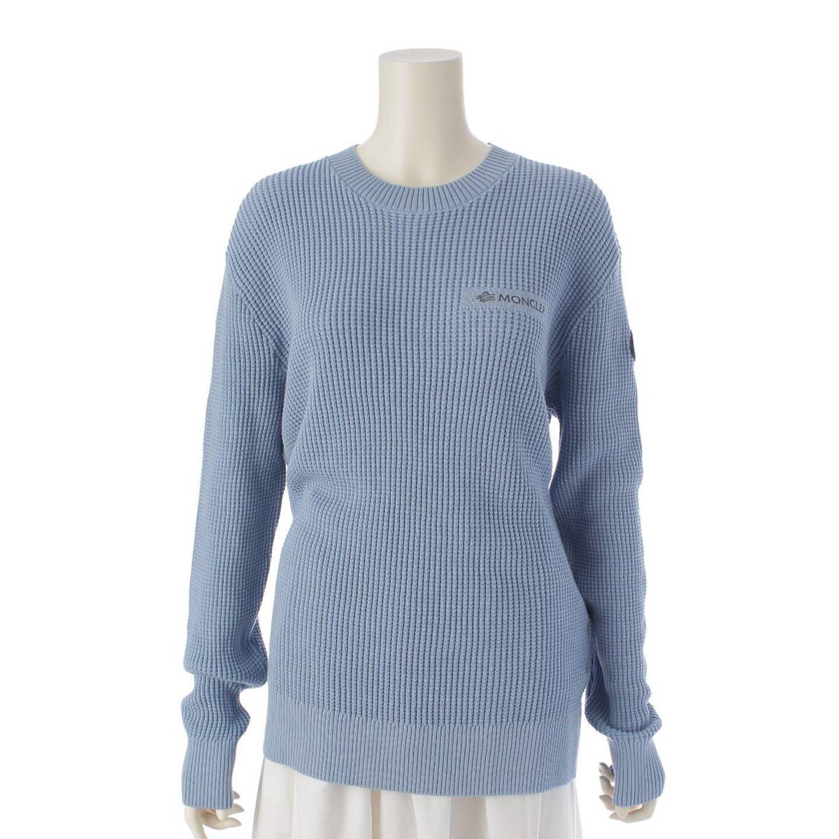 [Moncler] Moncler 23Stainless Steel Logo Patch Cotton Long Sleeve Sweater Knit Top I20919C00007 Blue S [Used] [Authenticated and Guaranteed Authentic] 213165