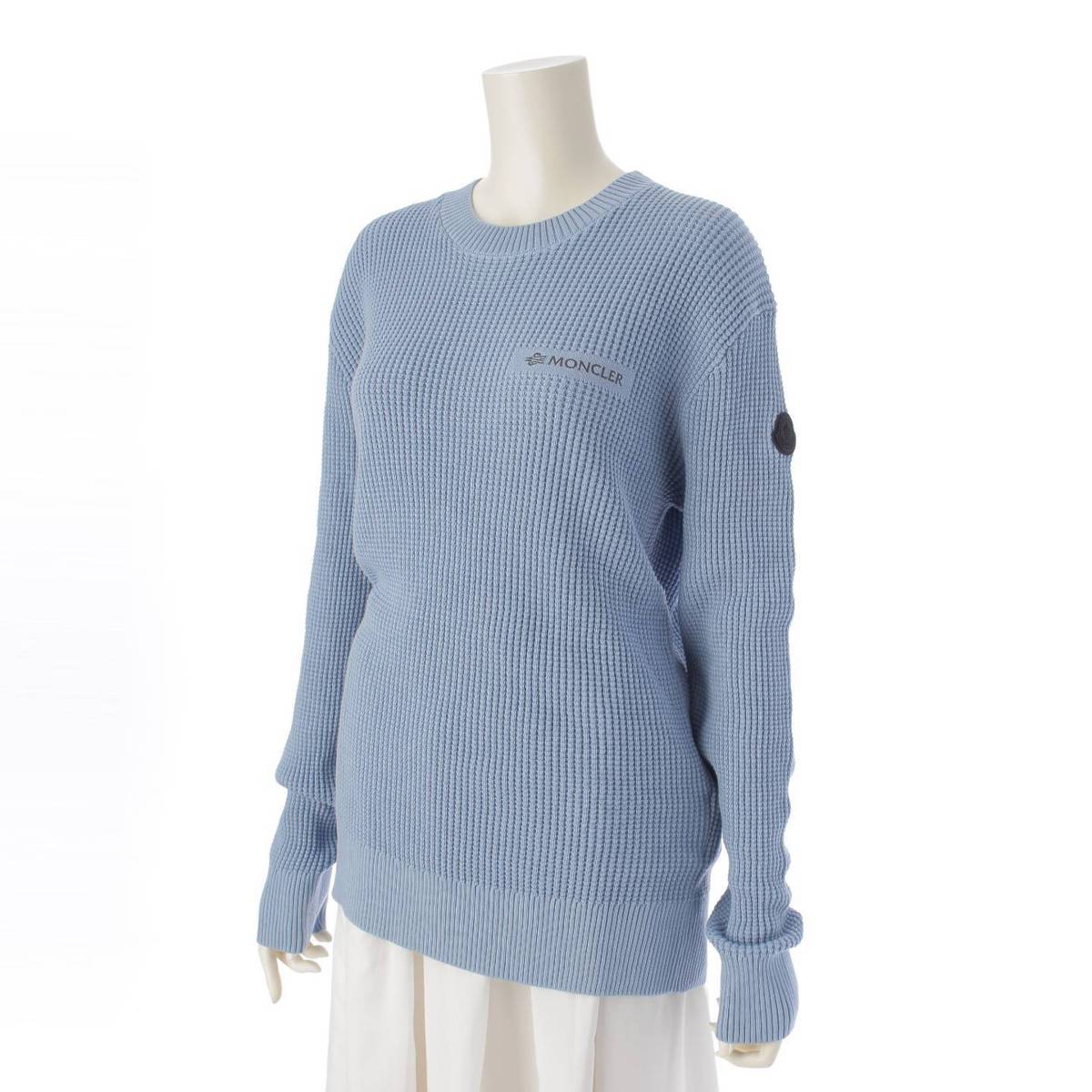 [Moncler] Moncler 23Stainless Steel Logo Patch Cotton Long Sleeve Sweater Knit Top I20919C00007 Blue S [Used] [Authenticated and Guaranteed Authentic] 213165