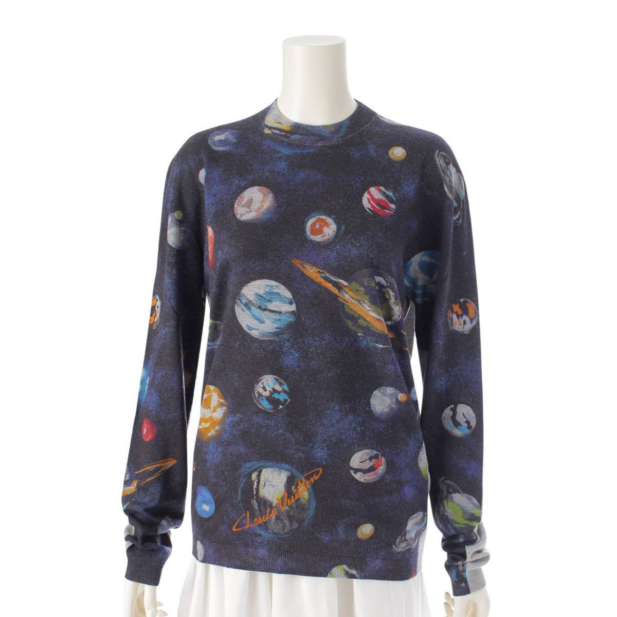 [Louis Vuitton] Louis Vuitton Galaxy Planet Long Sleeve Print Knit Sweater RM191M Navy x Gray M [Used] [Authenticated and Guaranteed Authentic] 213167