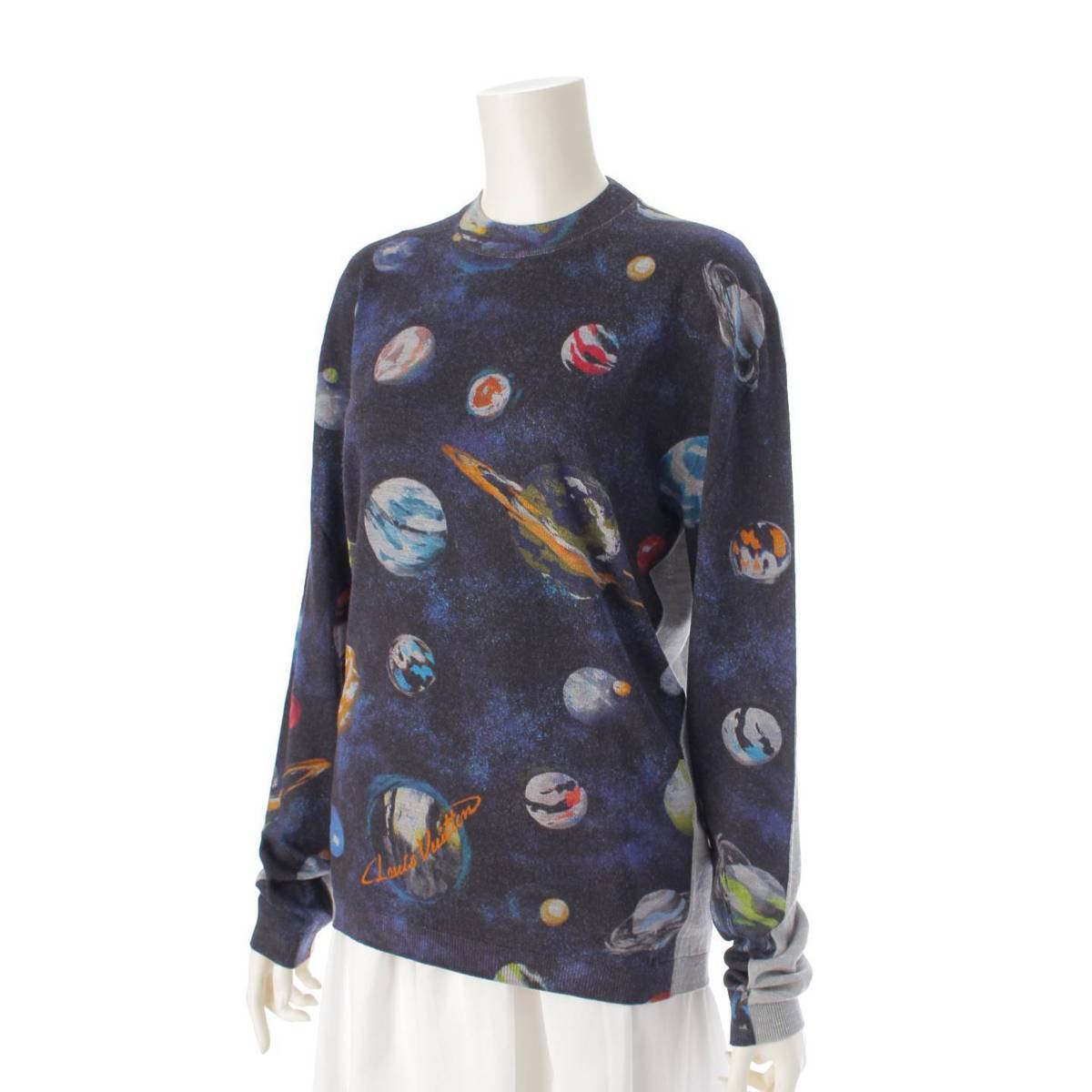 [Louis Vuitton] Louis Vuitton Galaxy Planet Long Sleeve Print Knit Sweater RM191M Navy x Gray M [Used] [Authenticated and Guaranteed Authentic] 213167