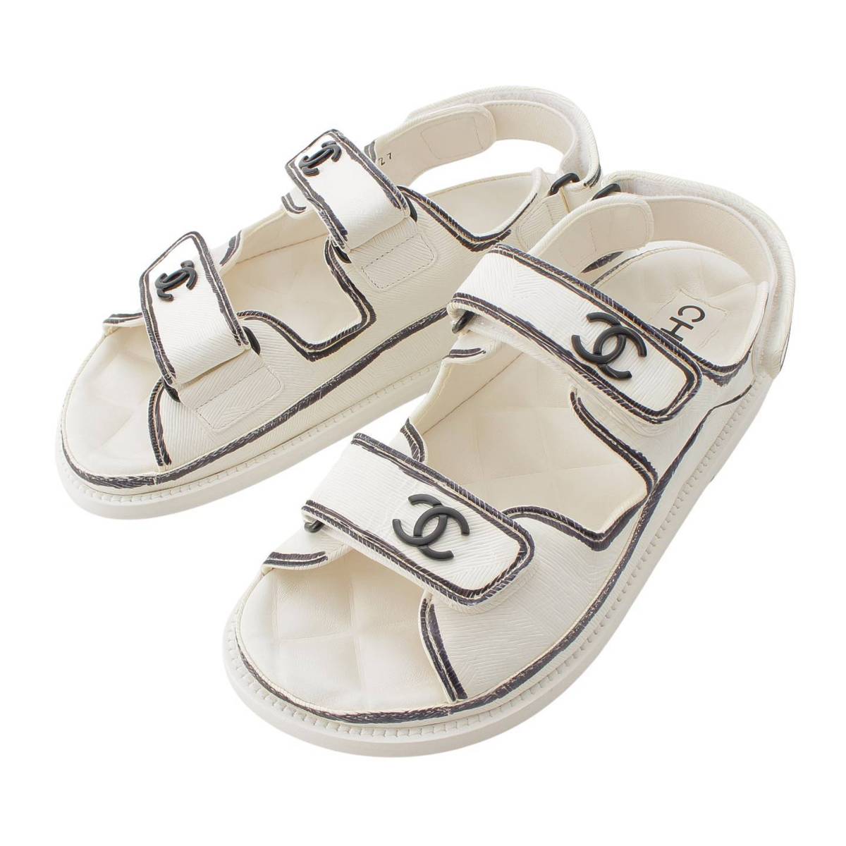 [Chanel] Chanel 22C CCCOCO Mark Comfort Velcro Sandals G35927 White x Black 35C [Used] [Authenticated and Guaranteed Authentic] 213186