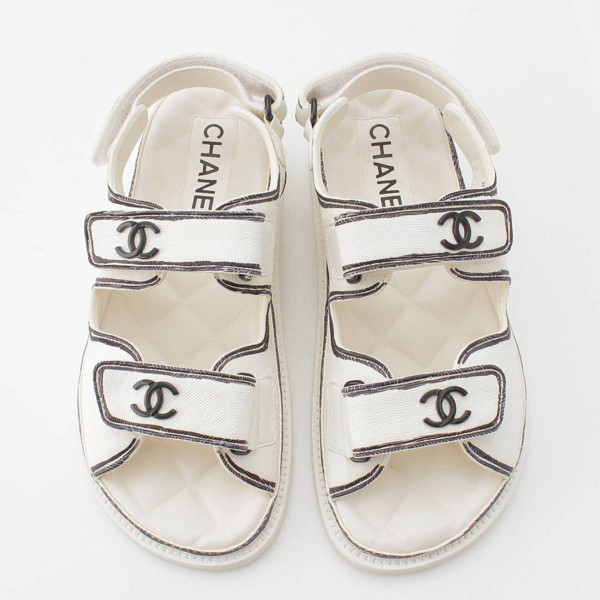[Chanel] Chanel 22C CCCOCO Mark Comfort Velcro Sandals G35927 White x Black 35C [Used] [Authenticated and Guaranteed Authentic] 213186