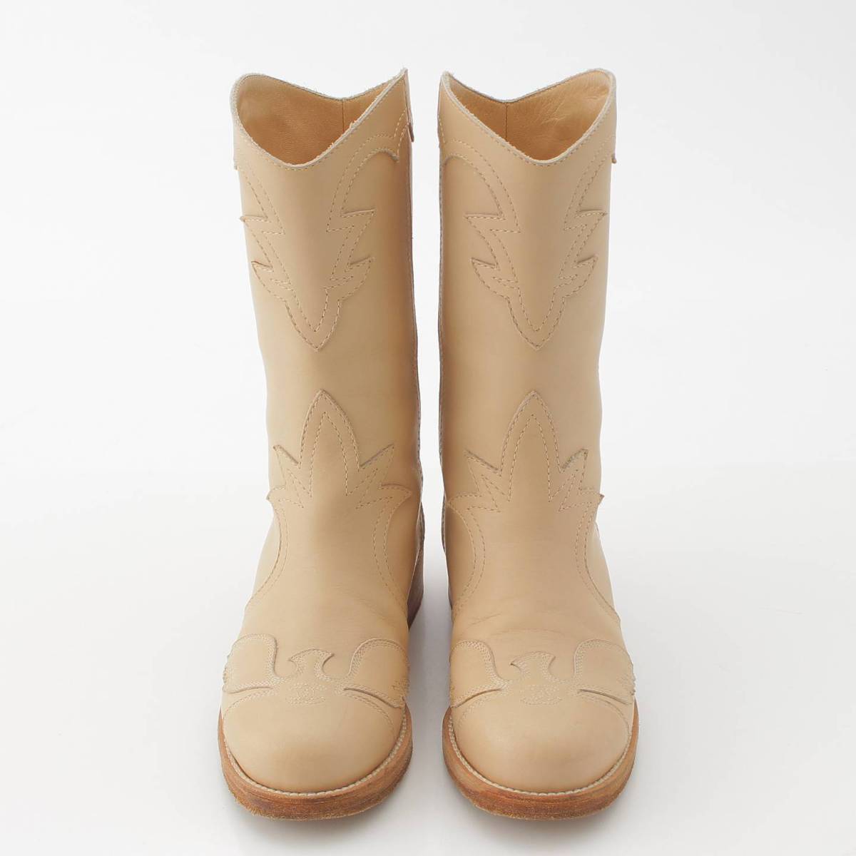 [Chanel] Chanel 14A COCO Mark Leather Western Short Boots G30057 Beige 34 [Used] [Authenticated and Guaranteed Authentic] 213204