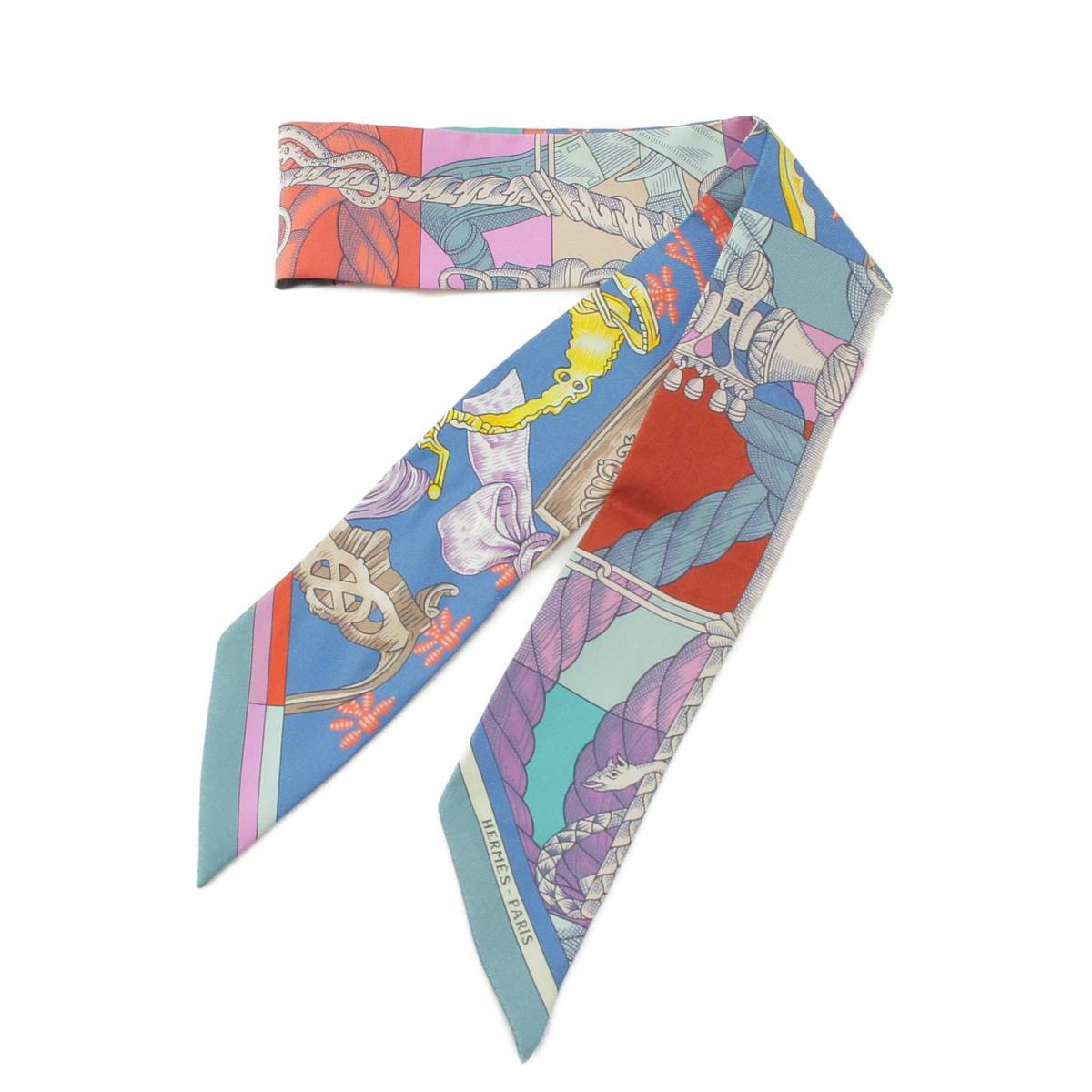 [Hermes] Hermes Twilly Silk Scarf Cavalleria Detrier Cavalry Stirrup All-over Pattern Multicolor [Used] [Authenticated and Guaranteed Authentic] 213241