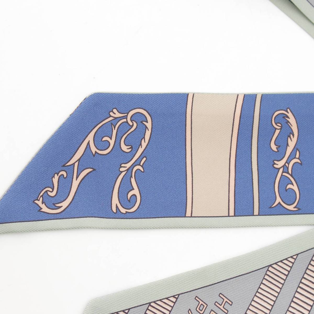 [Hermes] Hermes Twilly Balade En Berline Riding a Berlin Carriage Silk Scarf Blue [Used] [Authenticated and Guaranteed Authentic] 213248