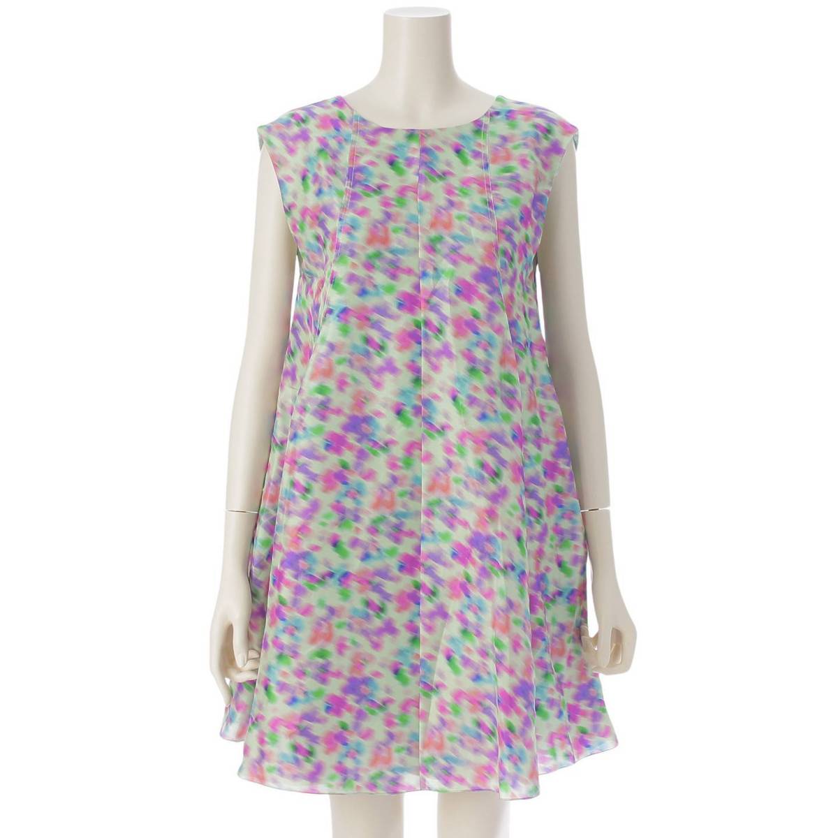 [Nina Ricci] Nina Ricci Silk A-line Open Neck Sleeveless Dress Multicolor 36 [Used] [Authenticated and Guaranteed Authentic] 213263