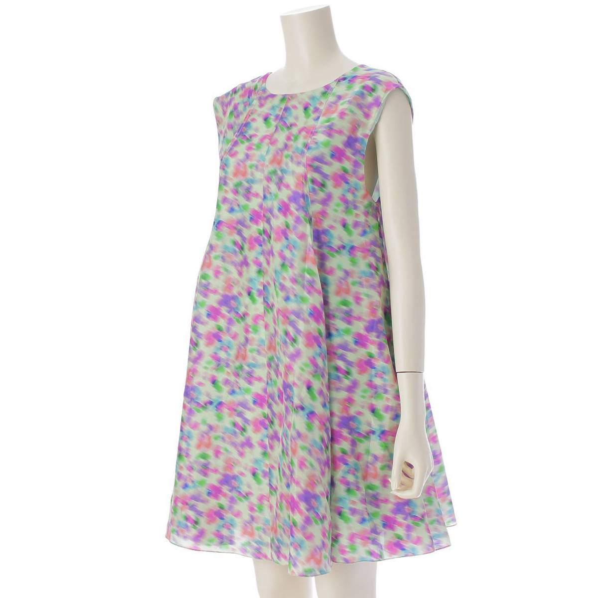 [Nina Ricci] Nina Ricci Silk A-line Open Neck Sleeveless Dress Multicolor 36 [Used] [Authenticated and Guaranteed Authentic] 213263