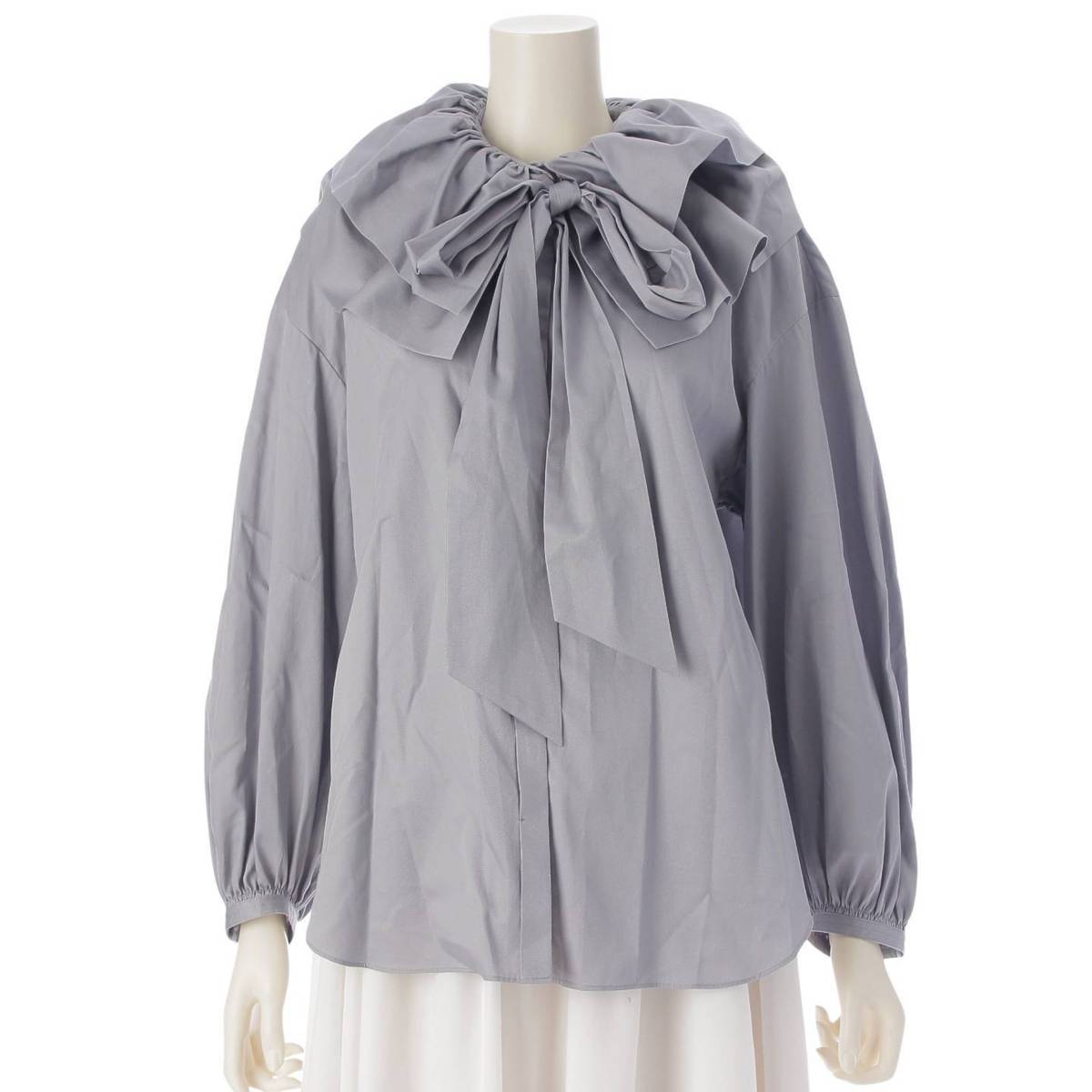 [Drawer] DRAWER Detachable Collar Ribbon Cotton Blouse Shirt 6511-299-1048 Gray Light Gray 36 [Used] [Authenticated and Guaranteed Authentic] 213265