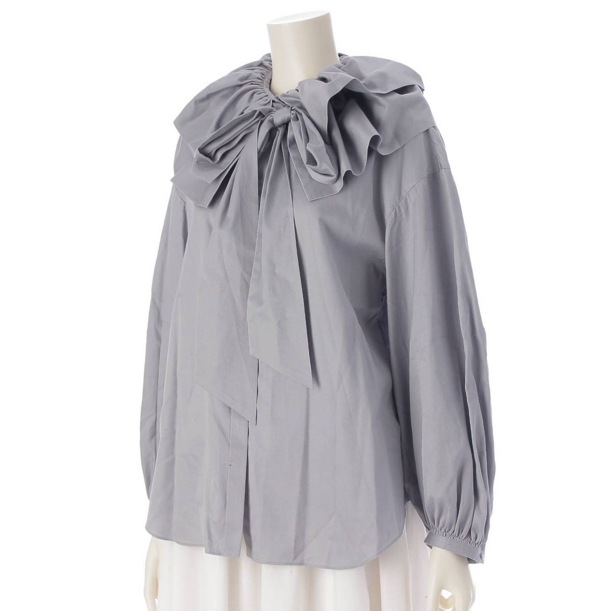 [Drawer] DRAWER Detachable Collar Ribbon Cotton Blouse Shirt 6511-299-1048 Gray Light Gray 36 [Used] [Authenticated and Guaranteed Authentic] 213265