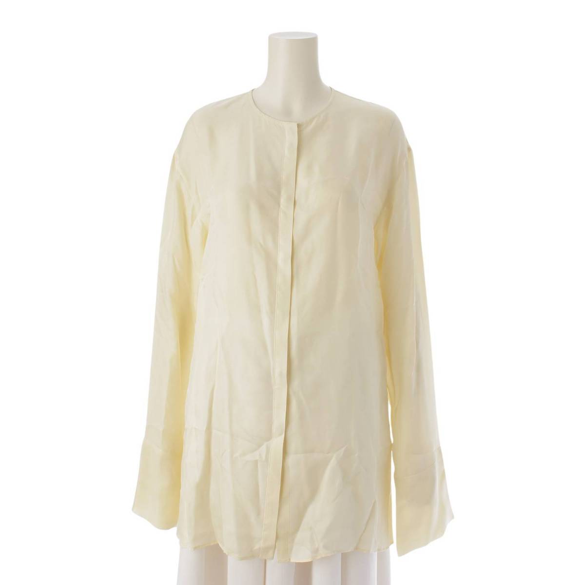 [Sonota] Lohan No-collar Shirt Blouse Oversized Yellow Off-white S [Used] [Authenticated and Guaranteed Authentic] 213270