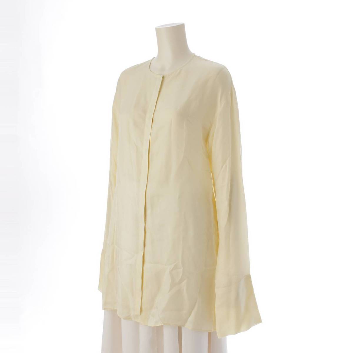 [Sonota] Lohan No-collar Shirt Blouse Oversized Yellow Off-white S [Used] [Authenticated and Guaranteed Authentic] 213270