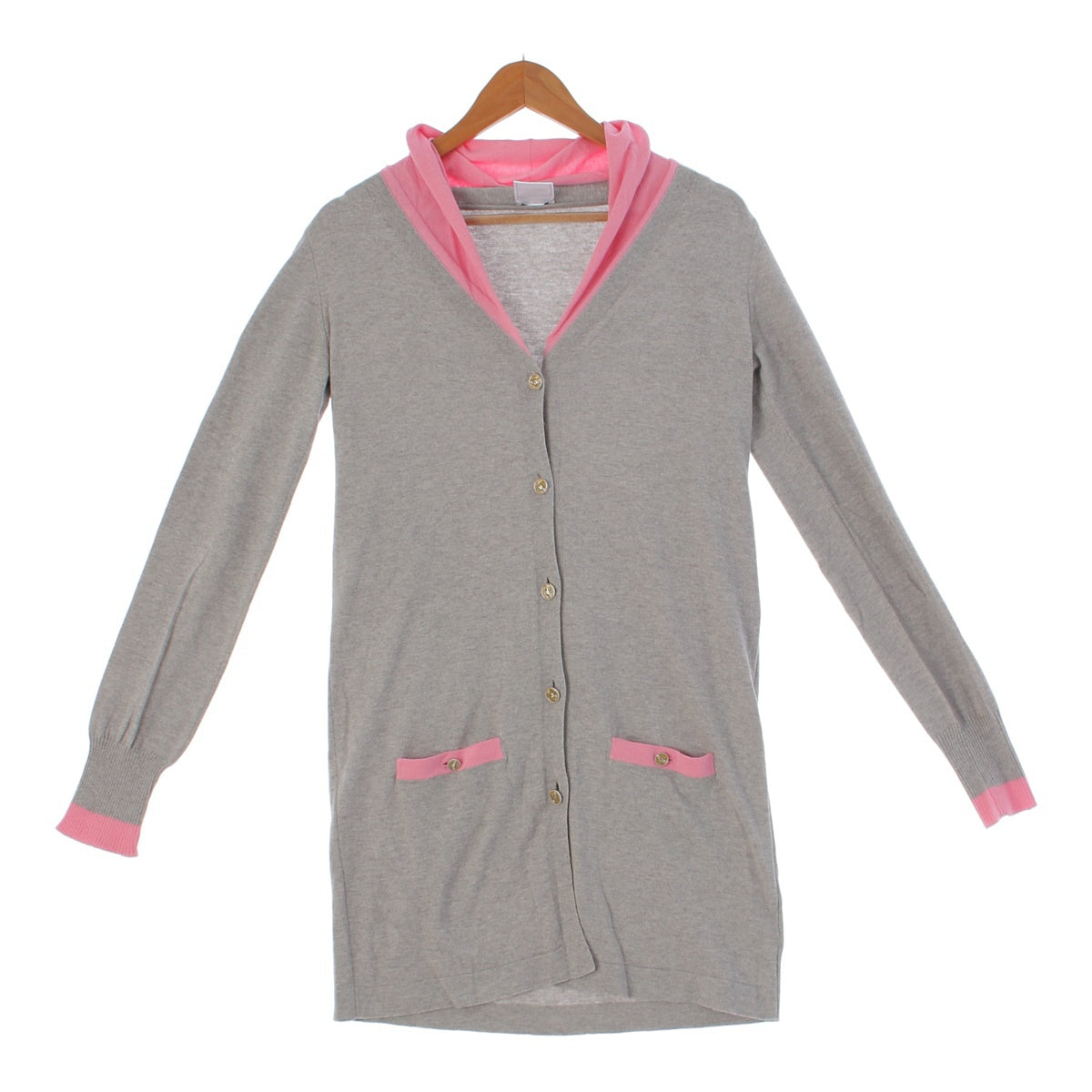 Chanel 08P COCO Mark Cotton x Cashmere Long Cardigan P32714 Gray x Pink 36