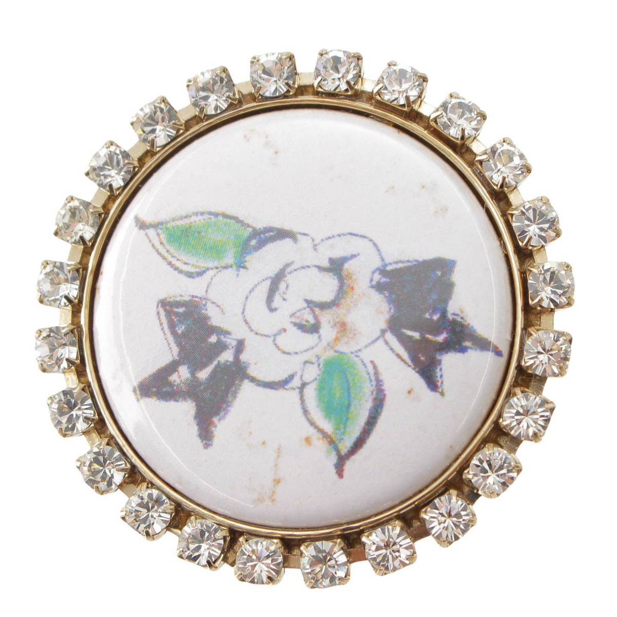 [Chanel] Chanel 08P Camellia Drawing Rhinestone Brooch White x Gold [Used] [Authenticated and Guaranteed Authentic] 213312