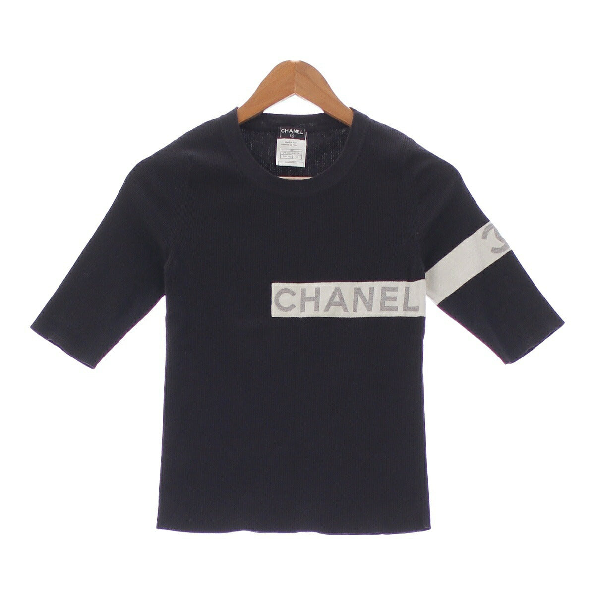 Chanel 08P COCO Mark Logo Cotton Short Sleeve Knit Cut and Sew P33161K00796 Black 34 [Used] [Authentic Product Guaranteed]