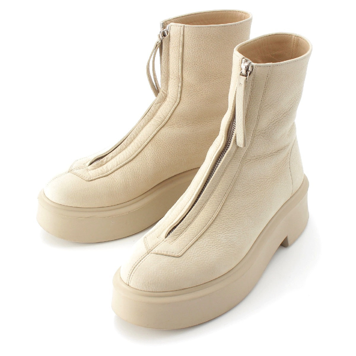 THE ROW Zipped Boot 1 leather Front zip ankle short boots shoes Off-white beige 38