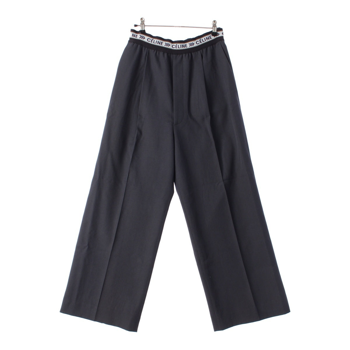 CELINE Phoebe period cotton Waist logo design Center press Wide Pants Slacks Bottoms 2 1V33/261C Navy 34