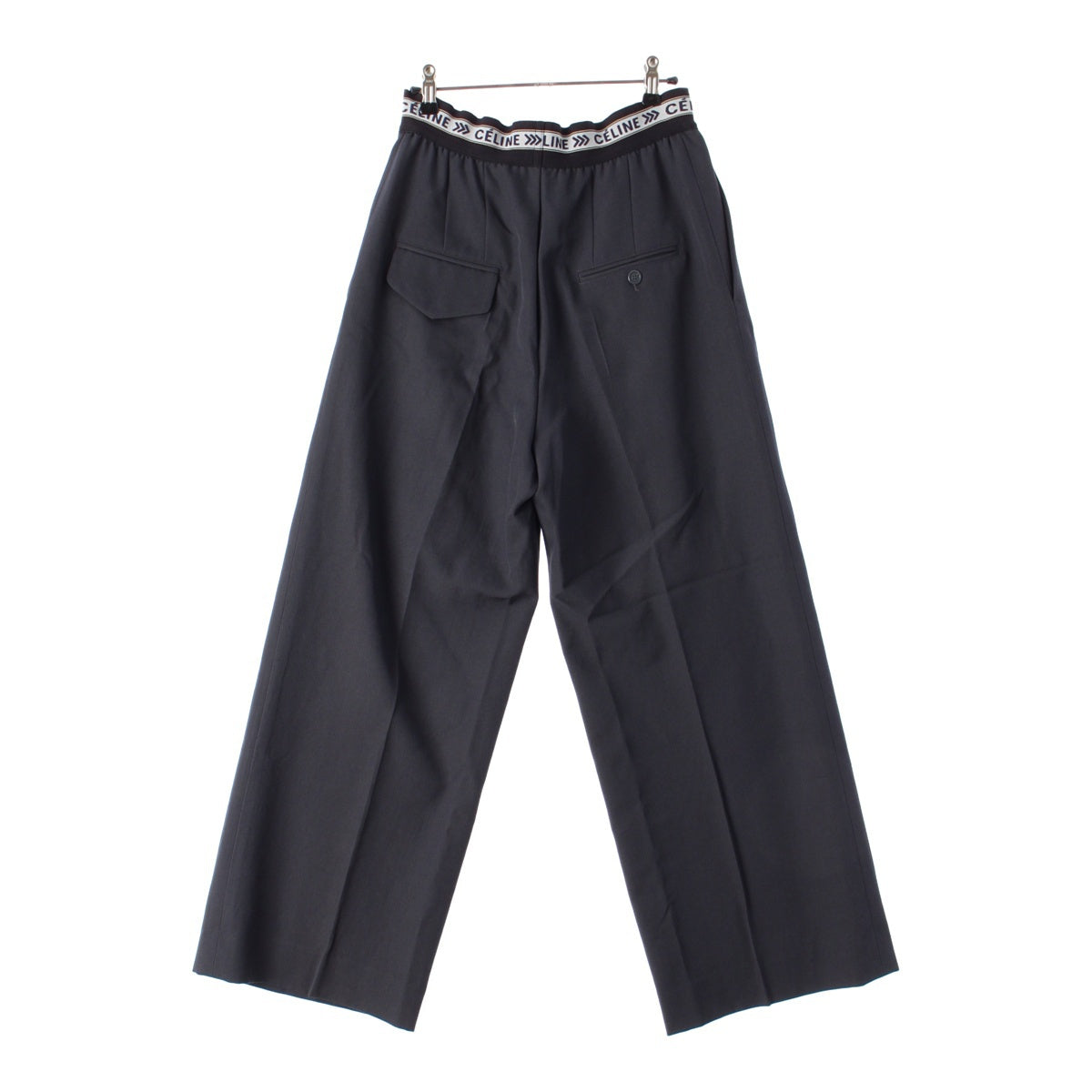 CELINE Phoebe period cotton Waist logo design Center press Wide Pants Slacks Bottoms 2 1V33/261C Navy 34