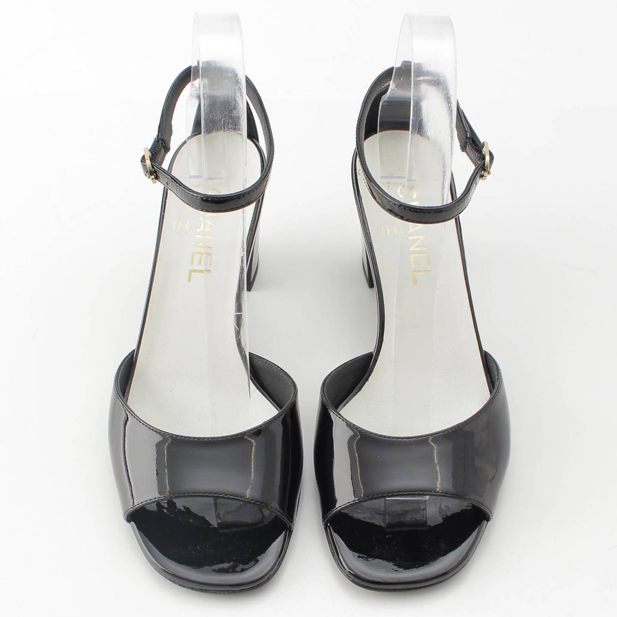 [Chanel] Chanel Patent Ankle Strap Heel Sandals G45055 Black 38 1/2 [Used] [Authenticated and Guaranteed Authentic] 213356
