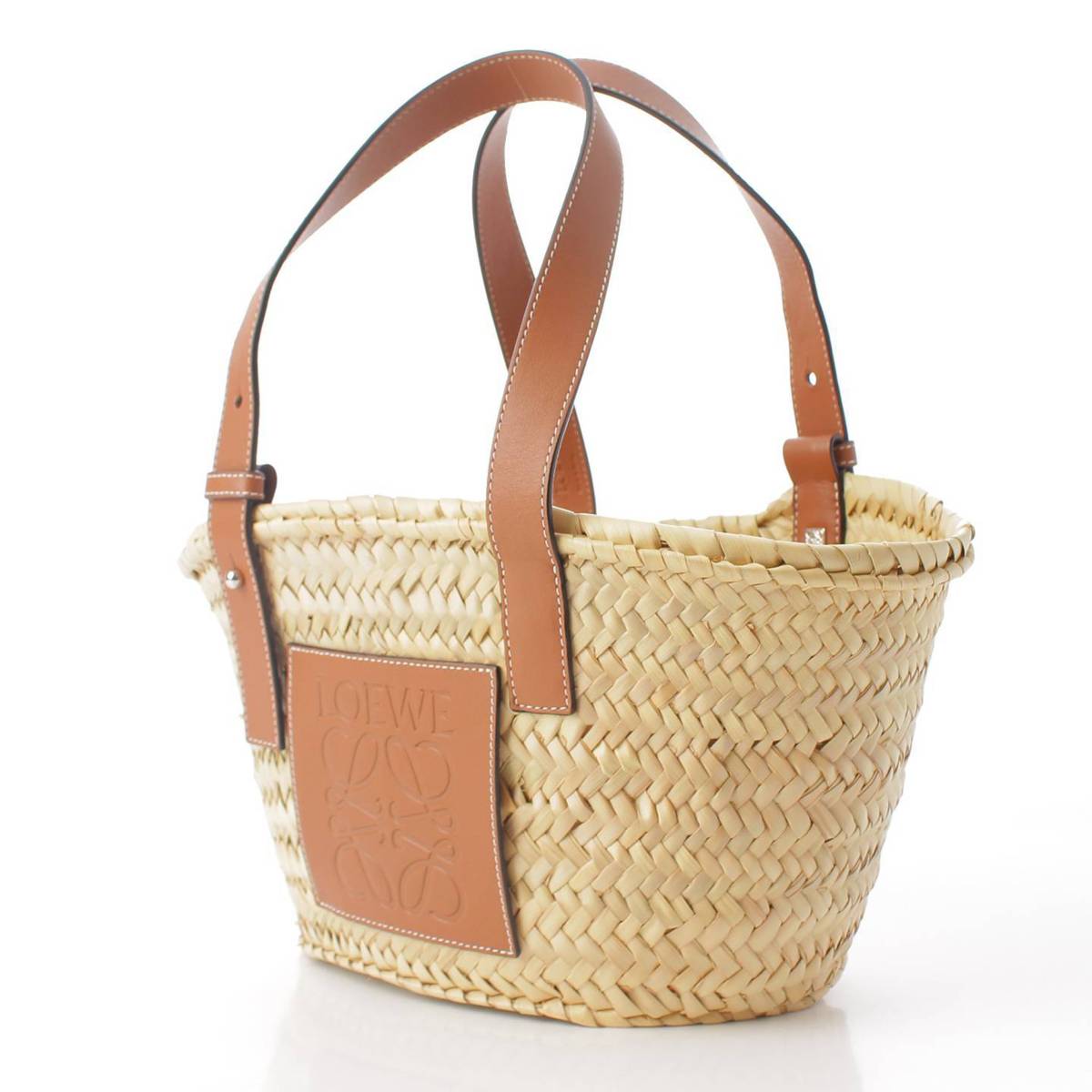 [Loewe] Loewe Anagram Basket Bag Small Palm Leaf & Calfskin 327.02.S93 Beige [Used] [Authenticated and Guaranteed Authentic] 213385