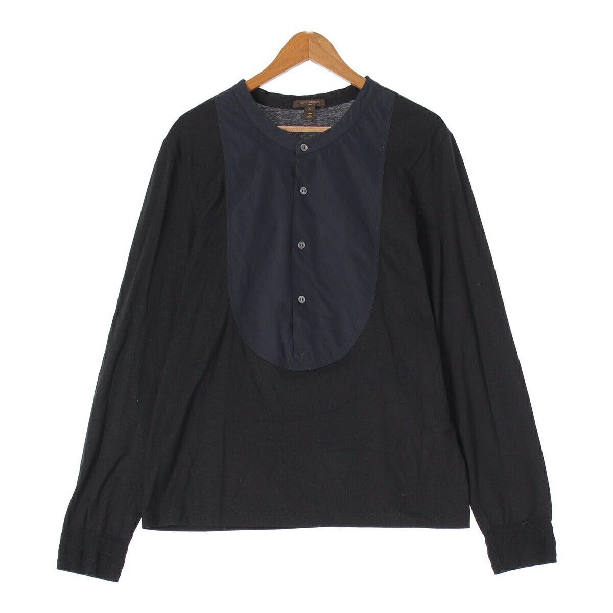 Louis Vuitton Docking Blouse Cotton Long Sleeve Shirt Shirt Tops Black x Navy L [Used] [Authentic Guaranteed]