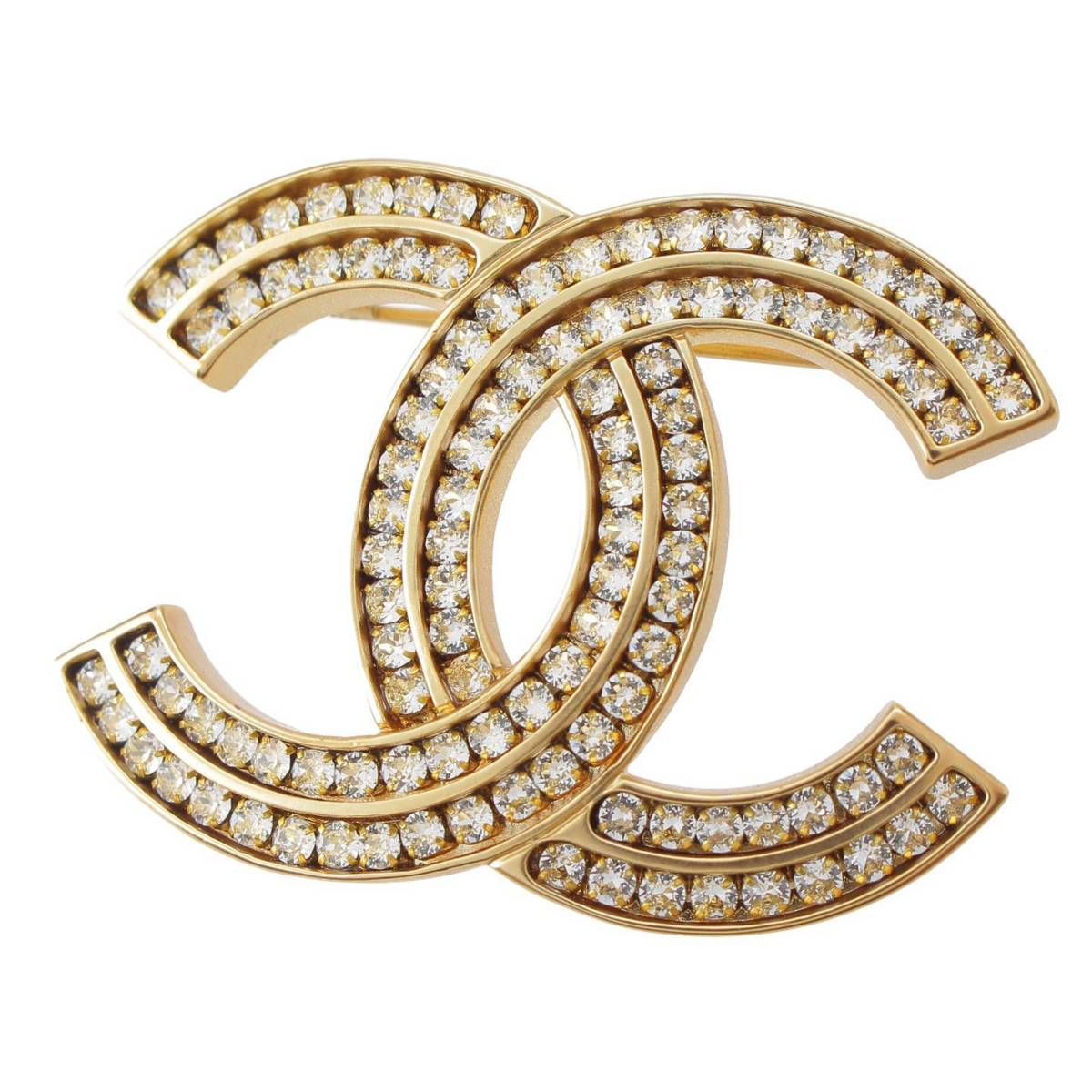 [Chanel] Chanel A21C COCO Mark Rhinestone Pin Brooch Accessory GP Gold [Used] [Authenticated and Guaranteed Authentic] 213426