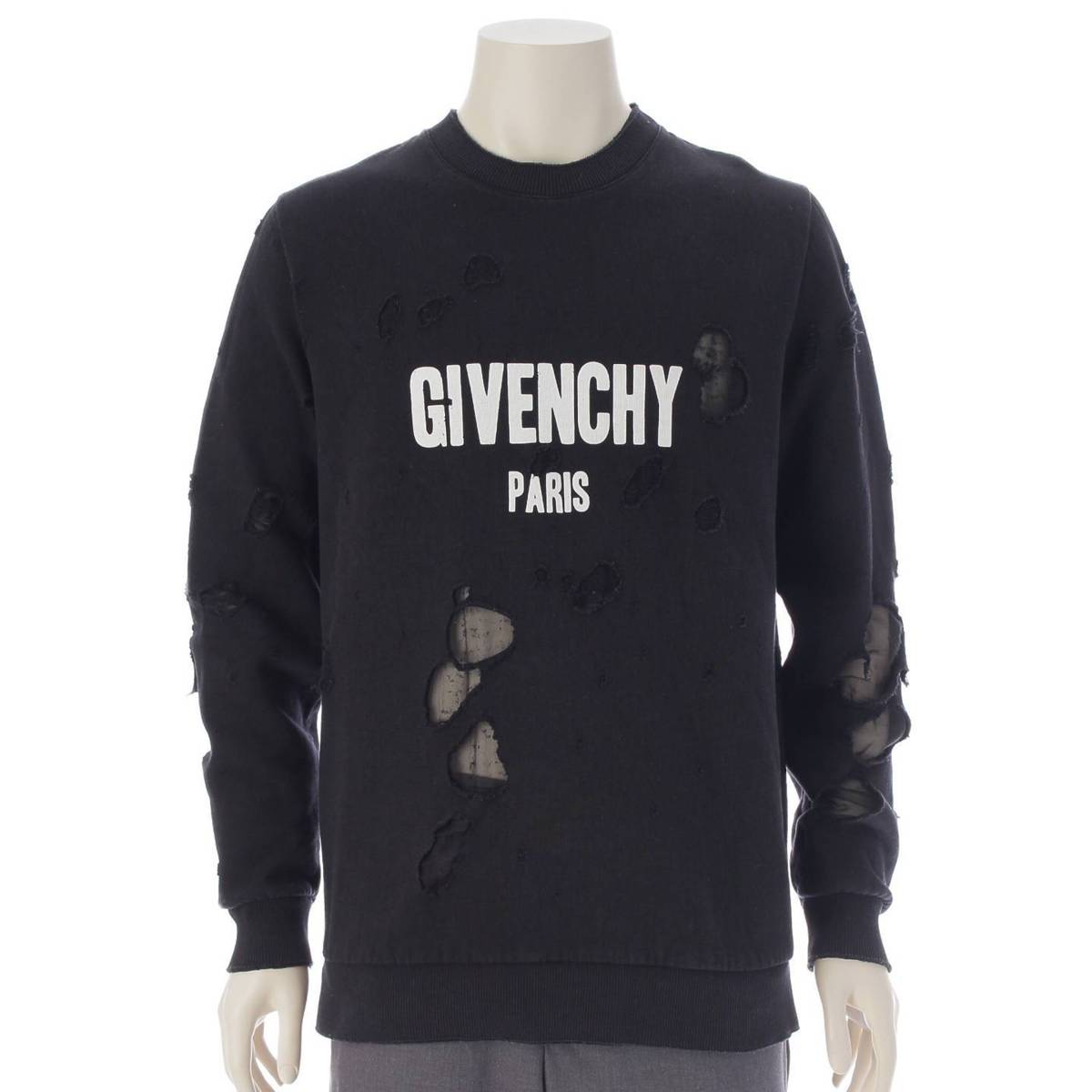 [GIVENCHY] GIVENCHY Men's Logo Sweatshirt Pullover Destroyed Black XS [Used] [Authenticated/Genuine Product Guaranteed] 213442