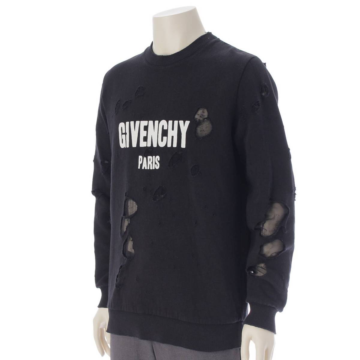 [GIVENCHY] GIVENCHY Men's Logo Sweatshirt Pullover Destroyed Black XS [Used] [Authenticated/Genuine Product Guaranteed] 213442