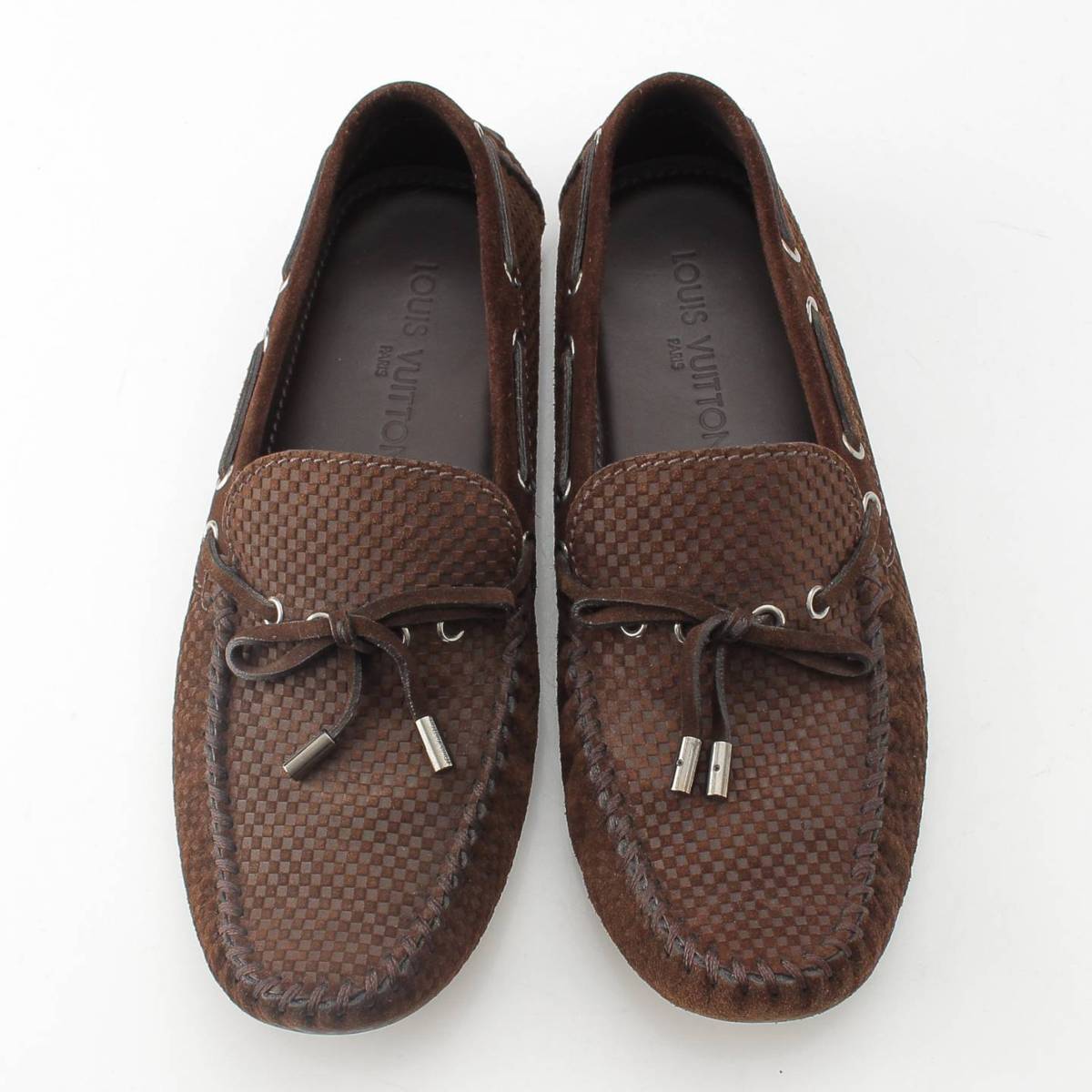 [Louis Vuitton] Louis Vuitton Men's Damier Suede Driving Shoes Slip-on Brown [Used] [Authenticated and Guaranteed Authentic] 213448