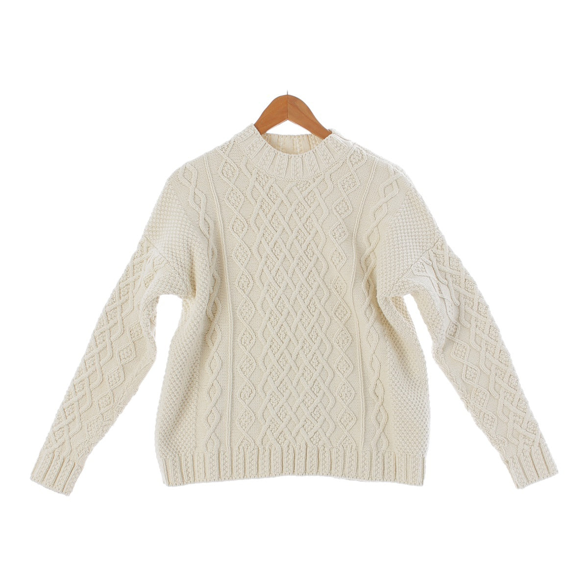 LOEWE Logo Leather Patch Cable Knit Sweater H3109630VO Ivory XS