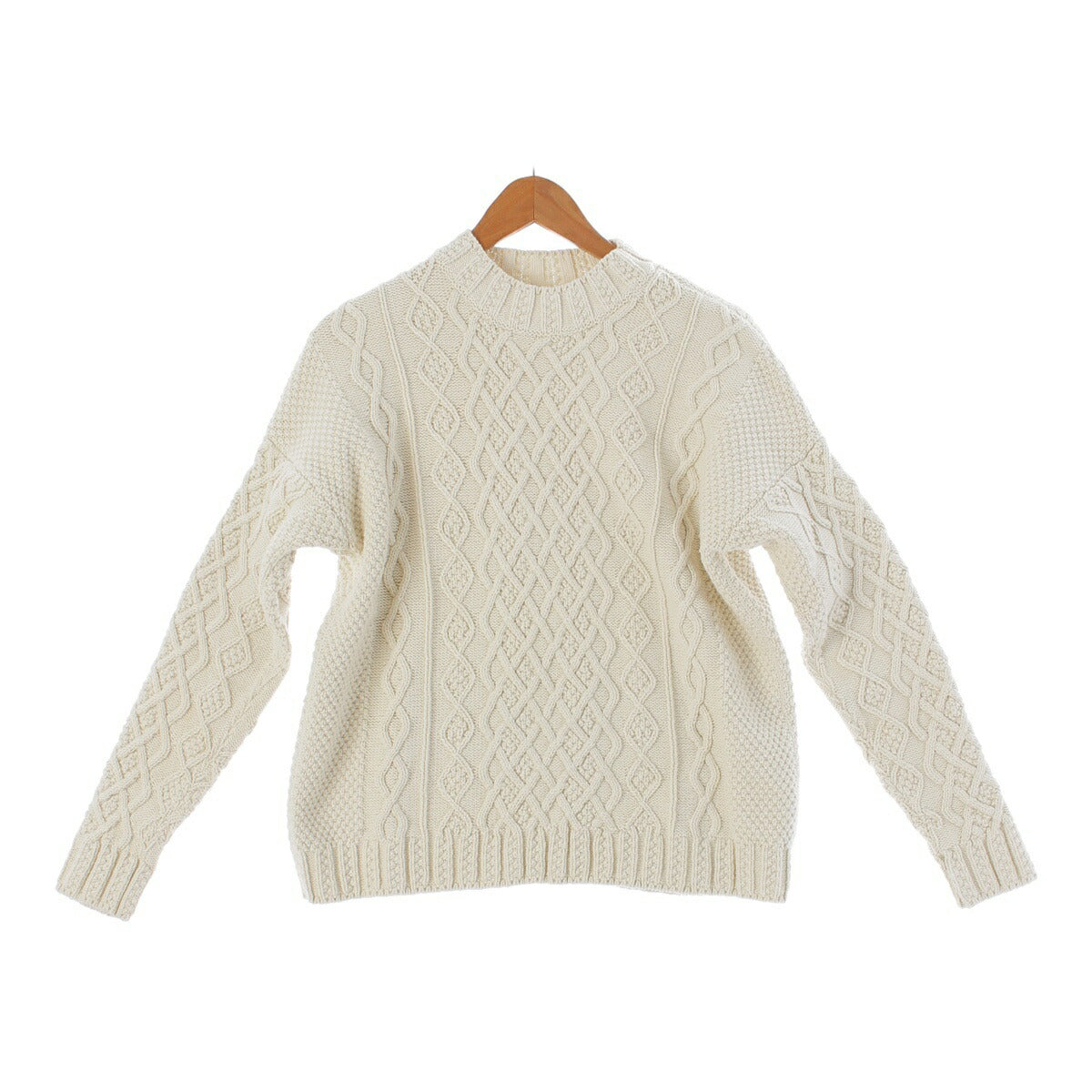 Loewe Logo Leather Patch Cable Knit Sweater H3109630VO Ivory XS [Used] [Authentic Product Guaranteed]