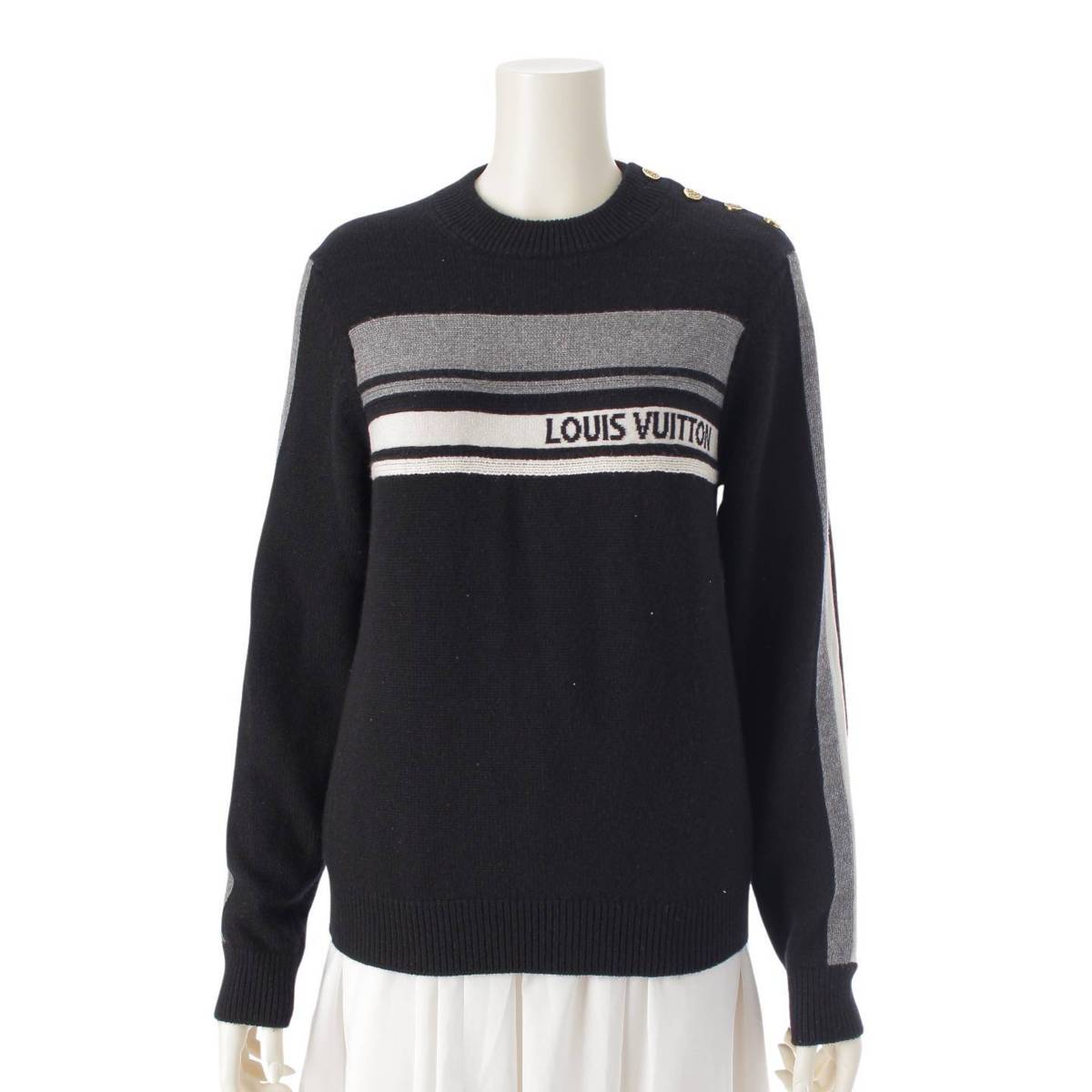 [Louis Vuitton] Louis Vuitton Intarsia Signature Pullover Long Sleeve Knit Top FIKL01LPX Black S [Used] [Authenticated and Guaranteed Authentic] 213483