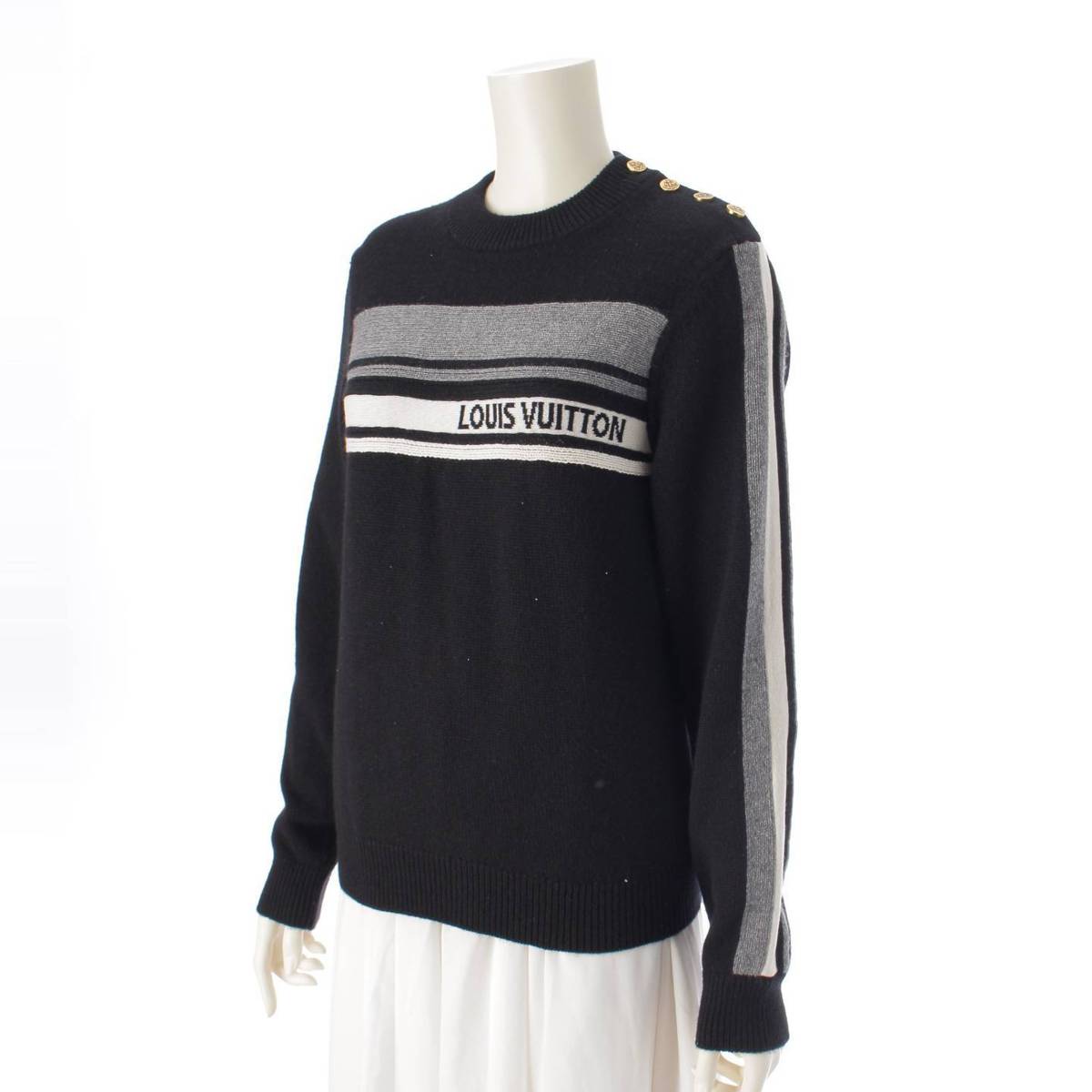 [Louis Vuitton] Louis Vuitton Intarsia Signature Pullover Long Sleeve Knit Top FIKL01LPX Black S [Used] [Authenticated and Guaranteed Authentic] 213483
