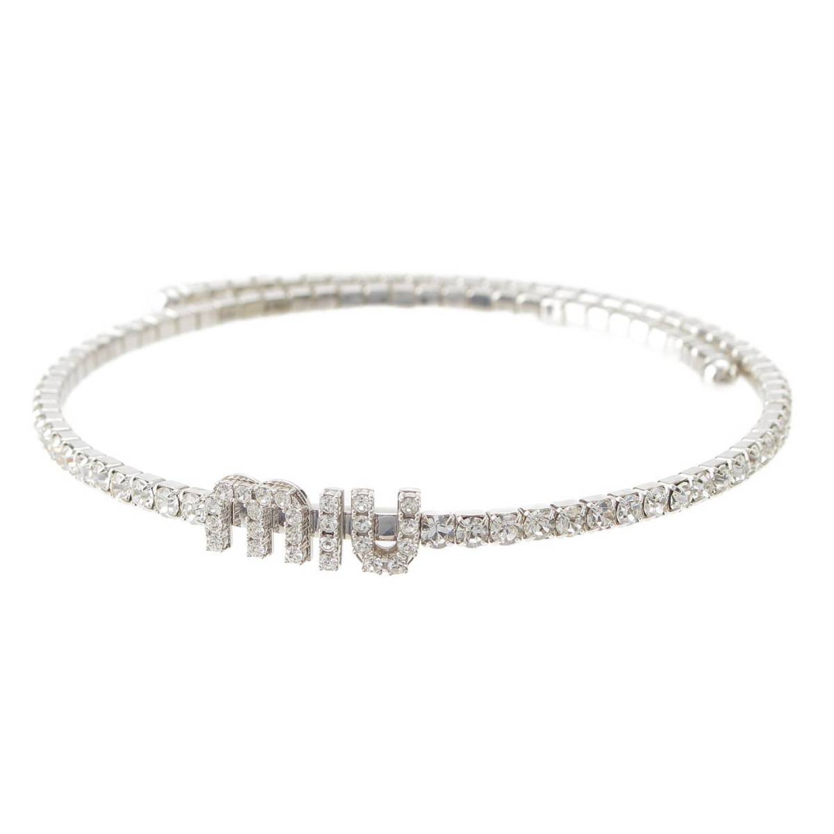 [Miu Miu] Miu Miu Logo Rhinestone Crystal Metal Choker Necklace 5JC871 Silver [Used] [Authenticated and Guaranteed Authentic] 213517