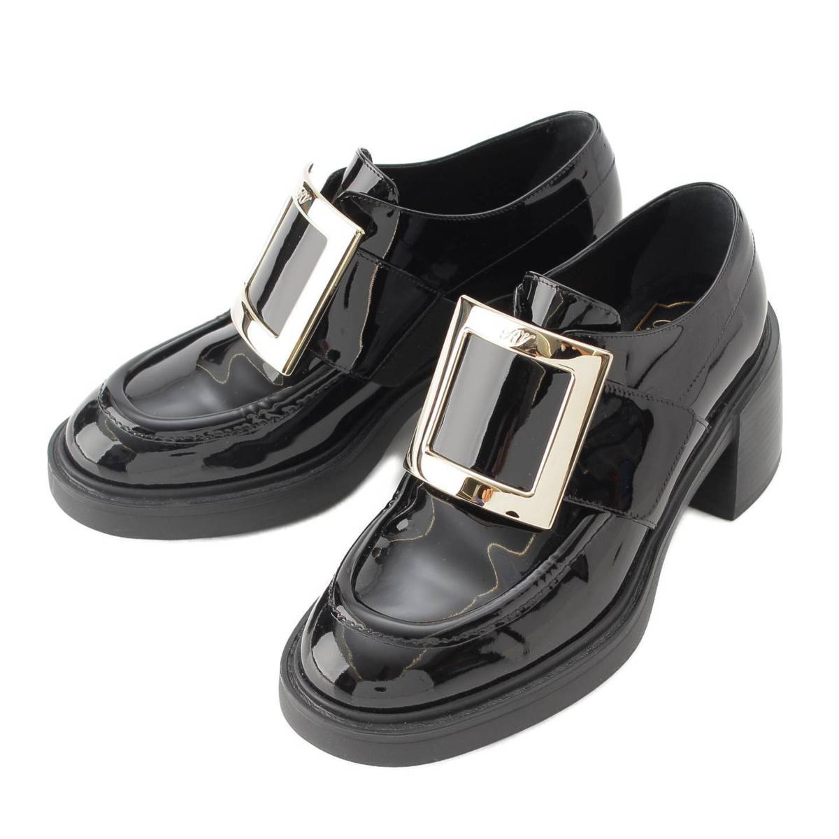 [Roger Vivier] Roger Vivier Patent Leather Metal Buckle Platform Heel Loafers Shoes Black 35 [Used] [Authenticated and Guaranteed Authentic] 213529