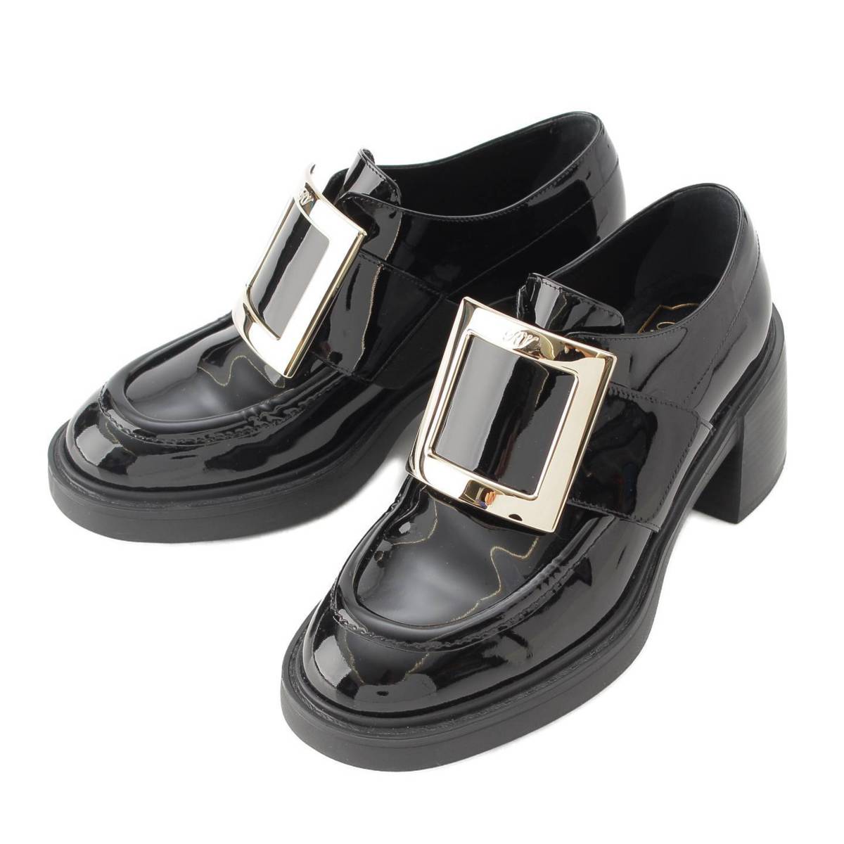 [Roger Vivier] Roger Vivier Patent Leather Metal Buckle Platform Heel Loafers Shoes Black 35 [Used] [Authenticated and Guaranteed Authentic] 213529