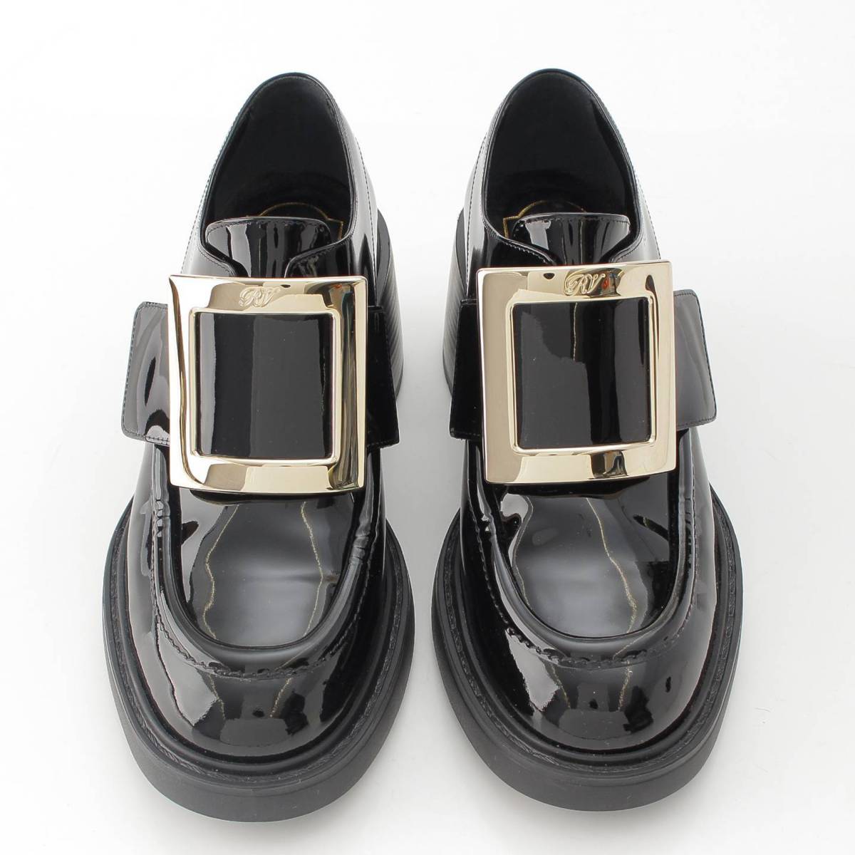 [Roger Vivier] Roger Vivier Patent Leather Metal Buckle Platform Heel Loafers Shoes Black 35 [Used] [Authenticated and Guaranteed Authentic] 213529